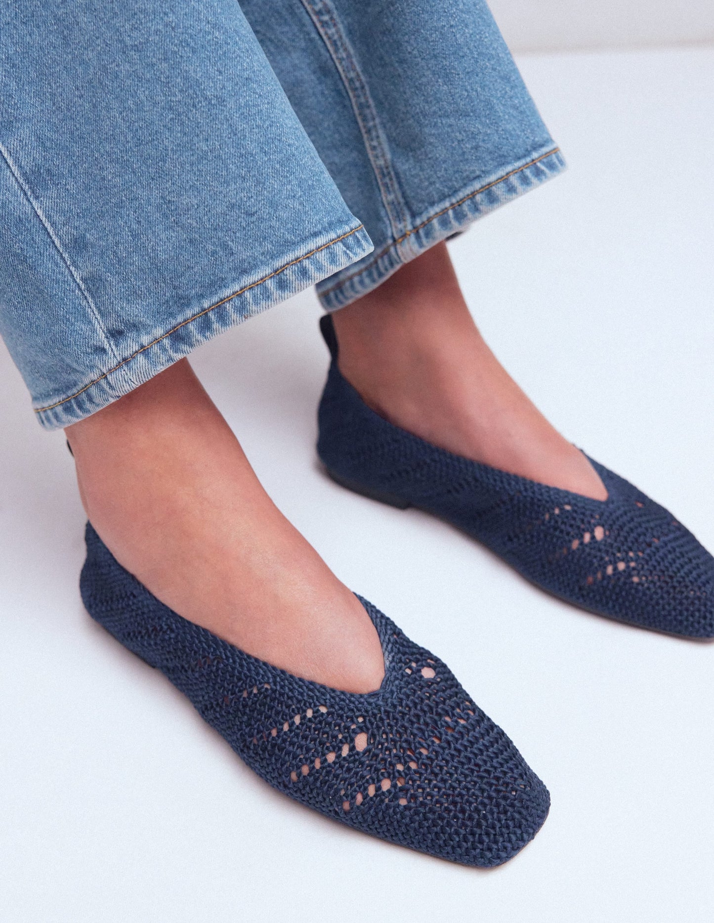 Knitted Ballet Flats-Navy
