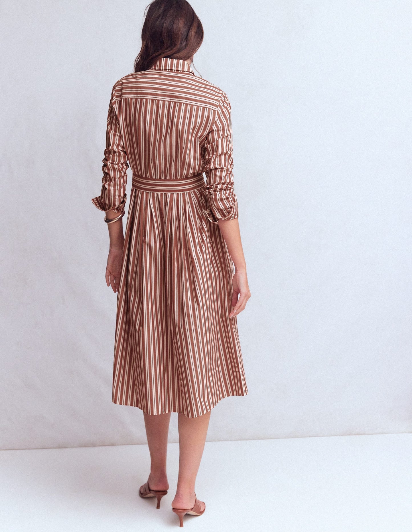 Alexa Cotton Midi Shirt Dress-Rich Chestnut Stripe