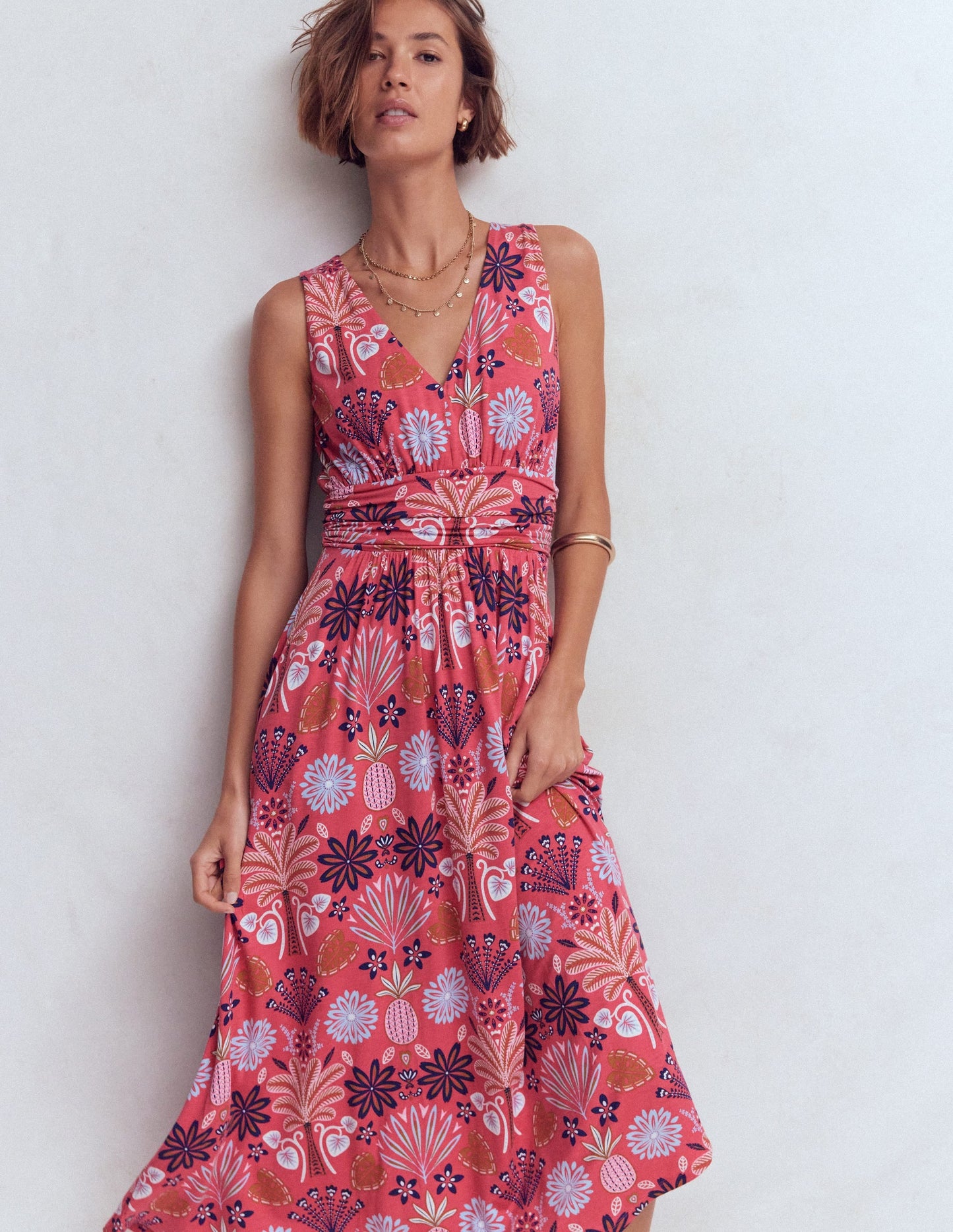 Elodie Jersey Maxi Dress-Cherry Blush, Tropical Forest