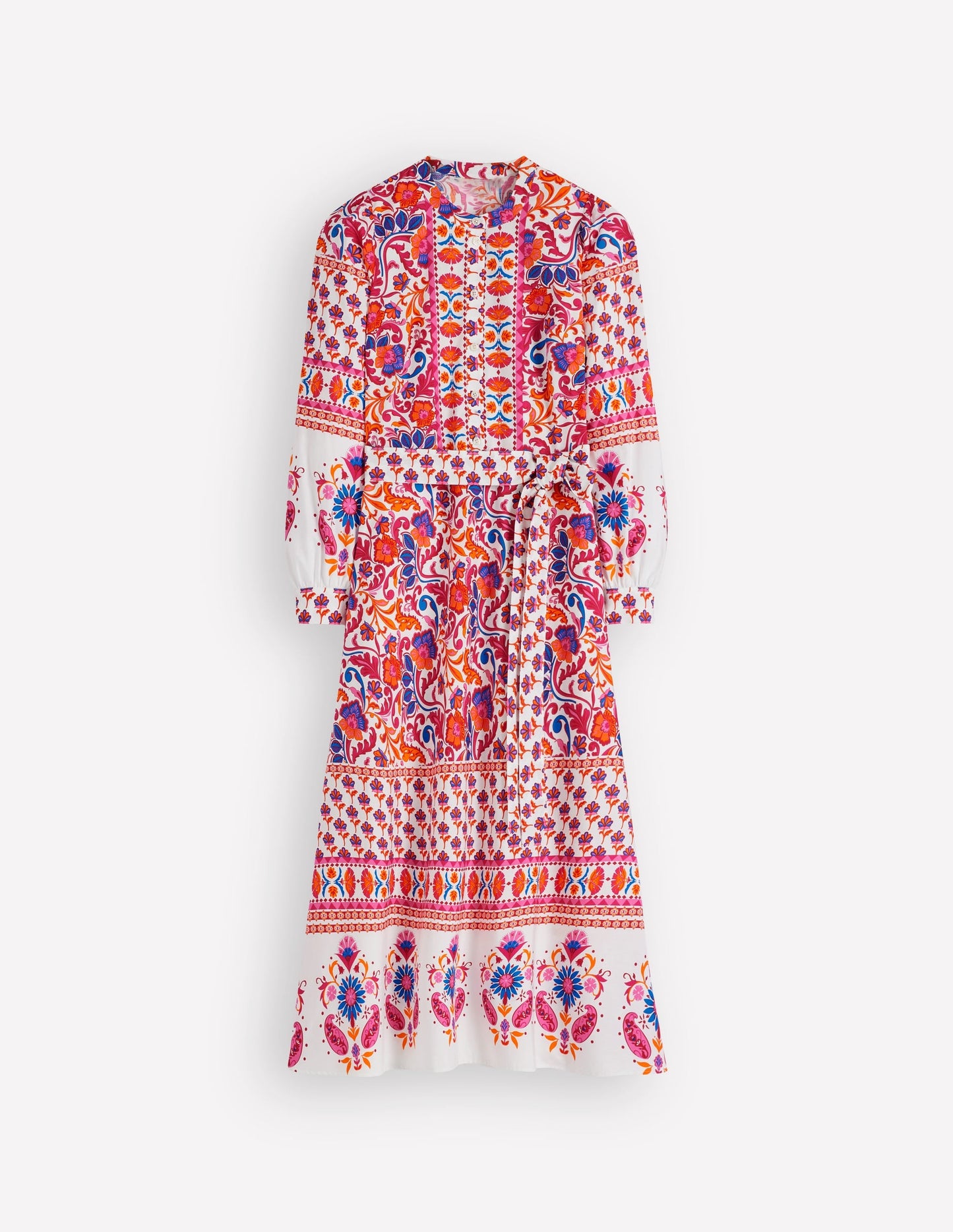 Ava Cotton Midi Dress-Pink Flourishing Meadow Border