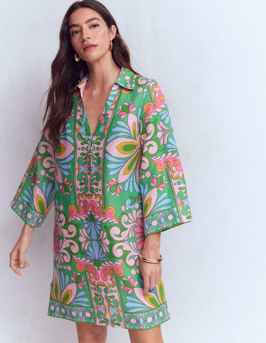 Carmen Linen Short Dress-Multi, Bloom Tapestry