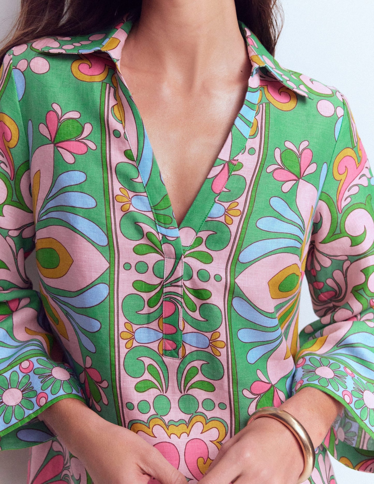 Carmen Linen Short Dress-Multi, Bloom Tapestry