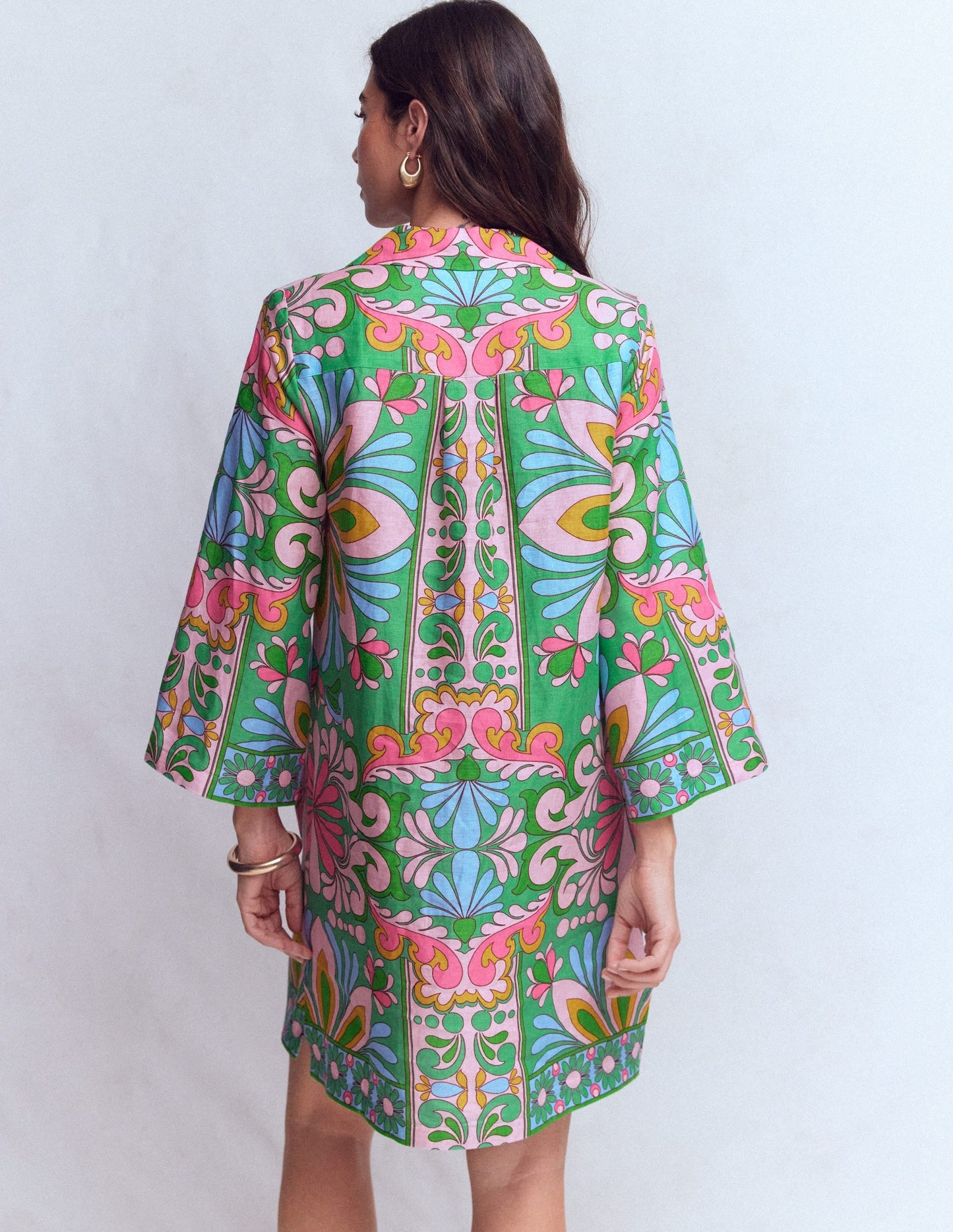 Carmen Linen Short Dress-Multi, Bloom Tapestry