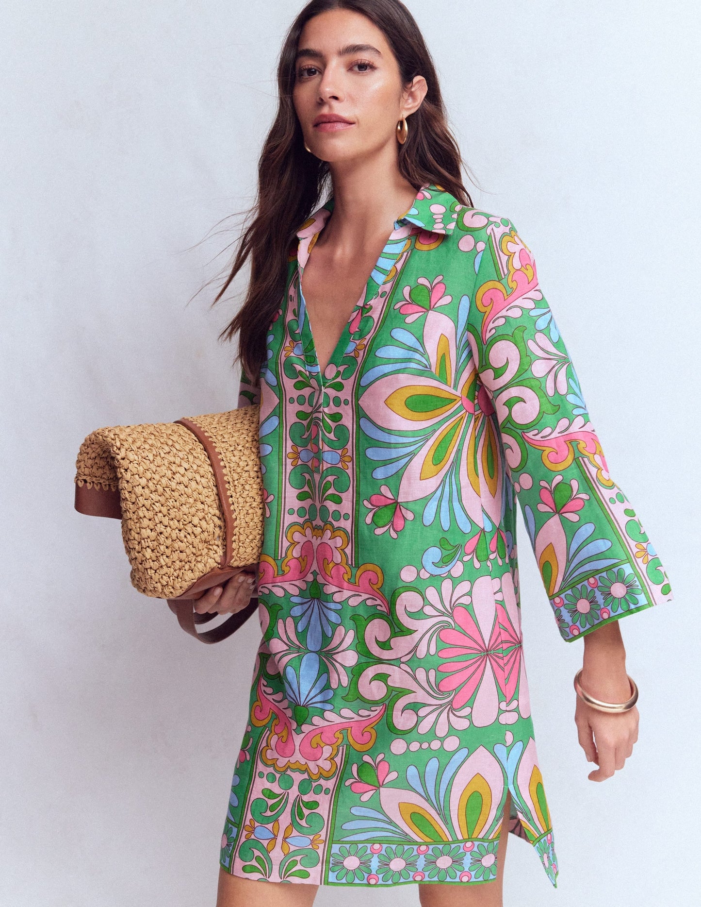 Carmen Linen Short Dress-Multi, Bloom Tapestry