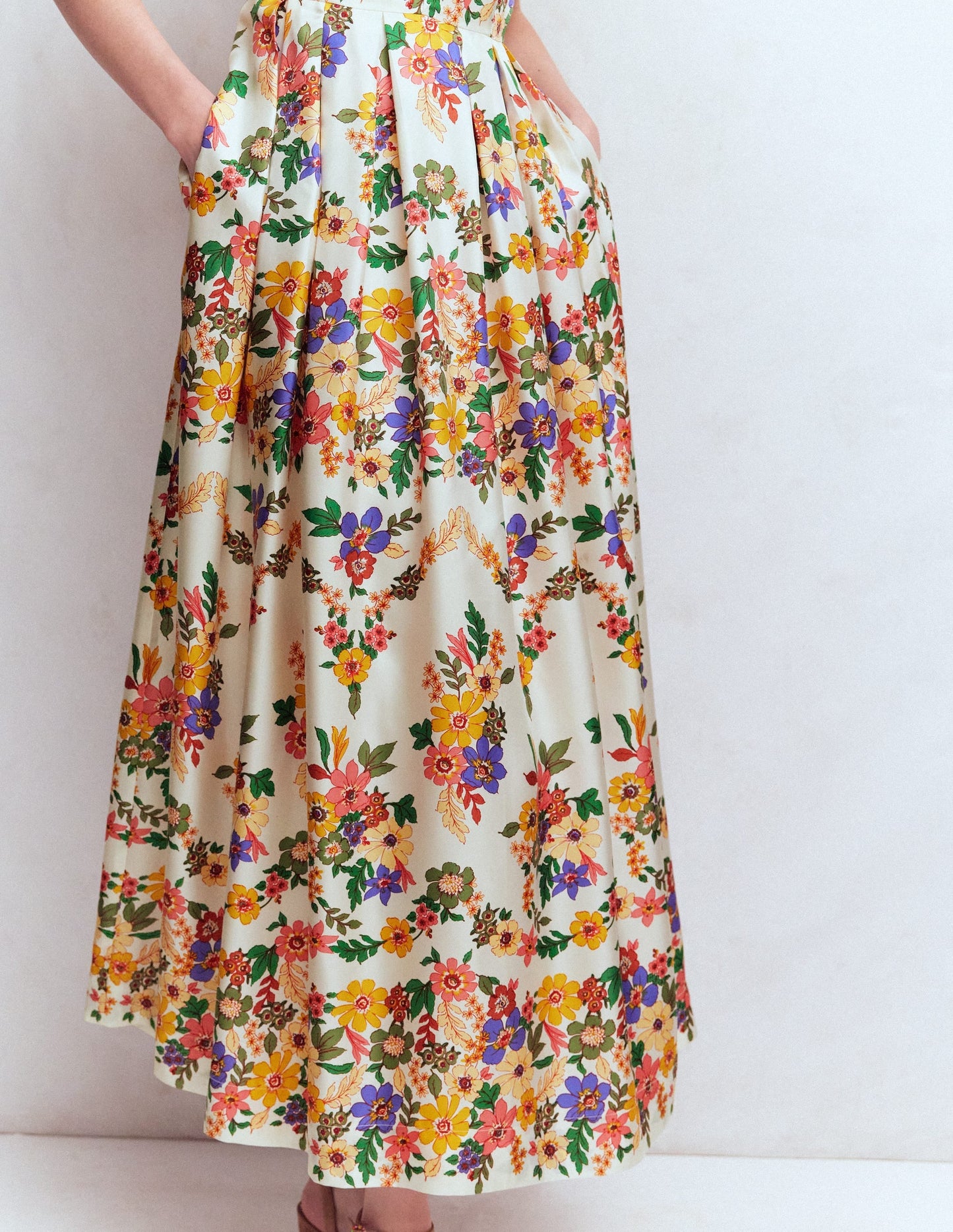 Pleat V-neck Dress-Multi Meadow Flowers