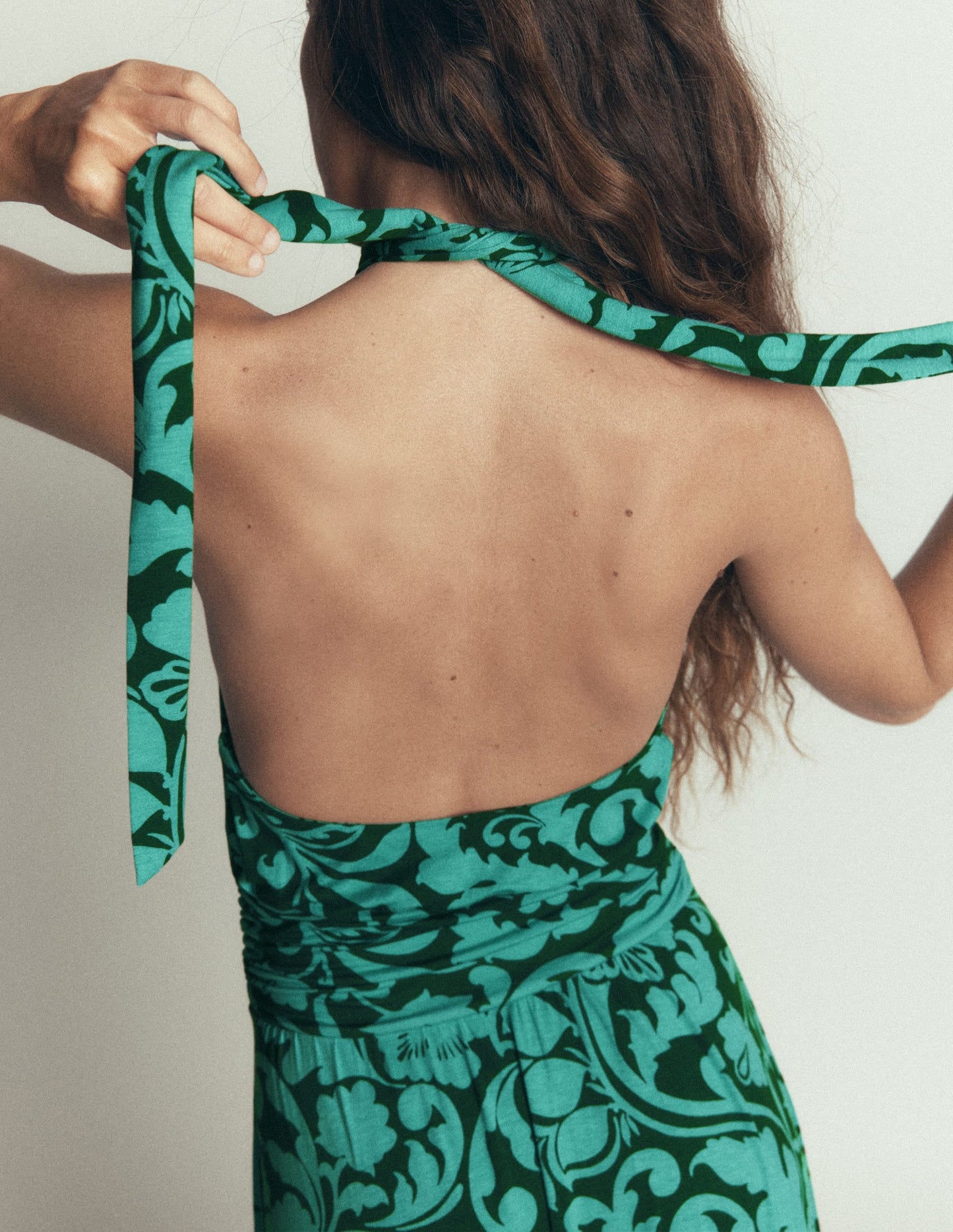 Sydney Twist Neck Jersey Dress-Green, Flourishing Meadow
