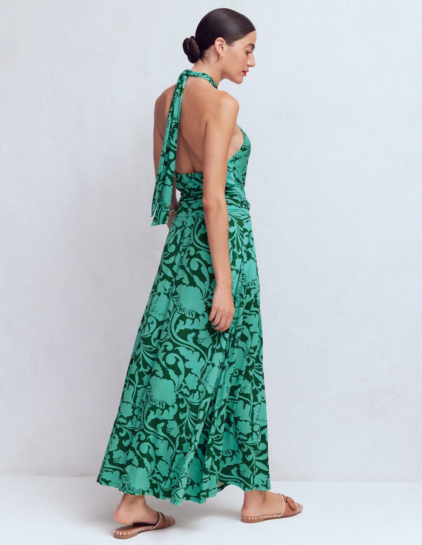Sydney Twist Neck Jersey Dress-Green, Flourishing Meadow