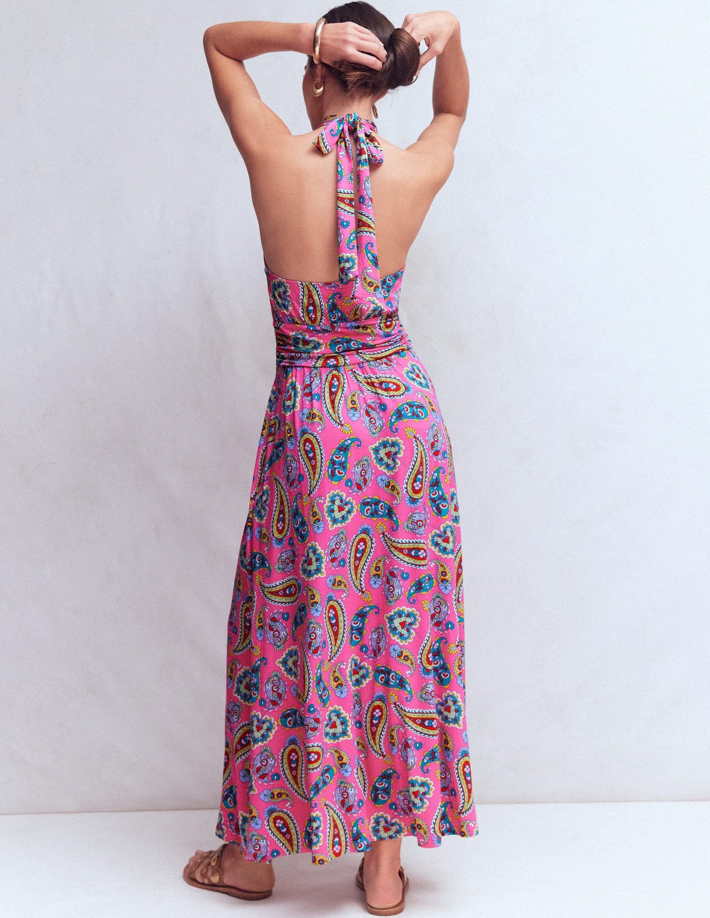 Sydney Twist Neck Jersey Dress-Brillant Pink, Radiant Paisley