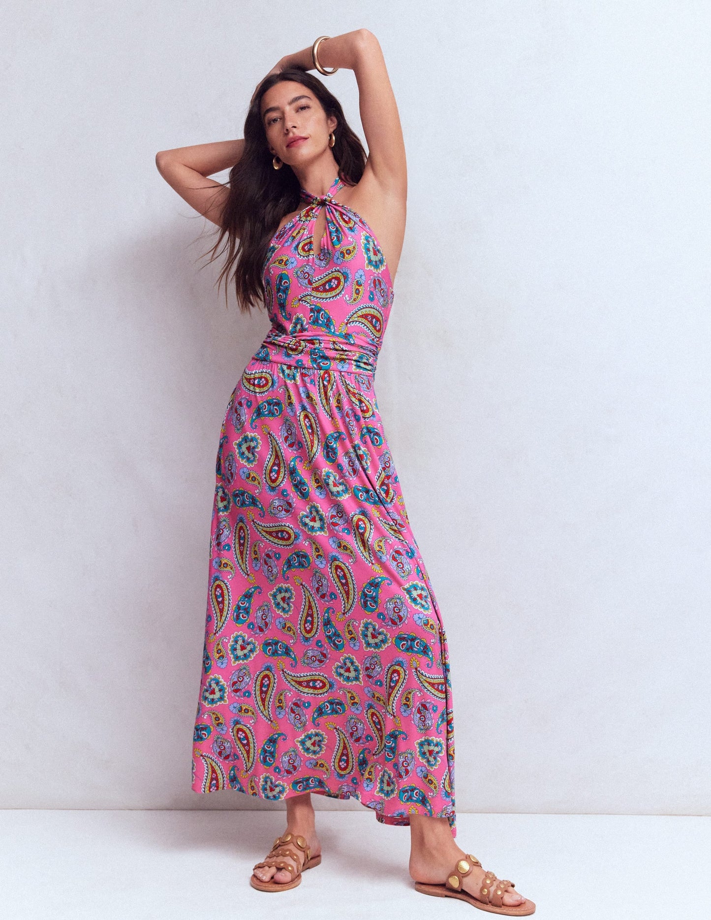 Sydney Twist Neck Jersey Dress-Brillant Pink, Radiant Paisley