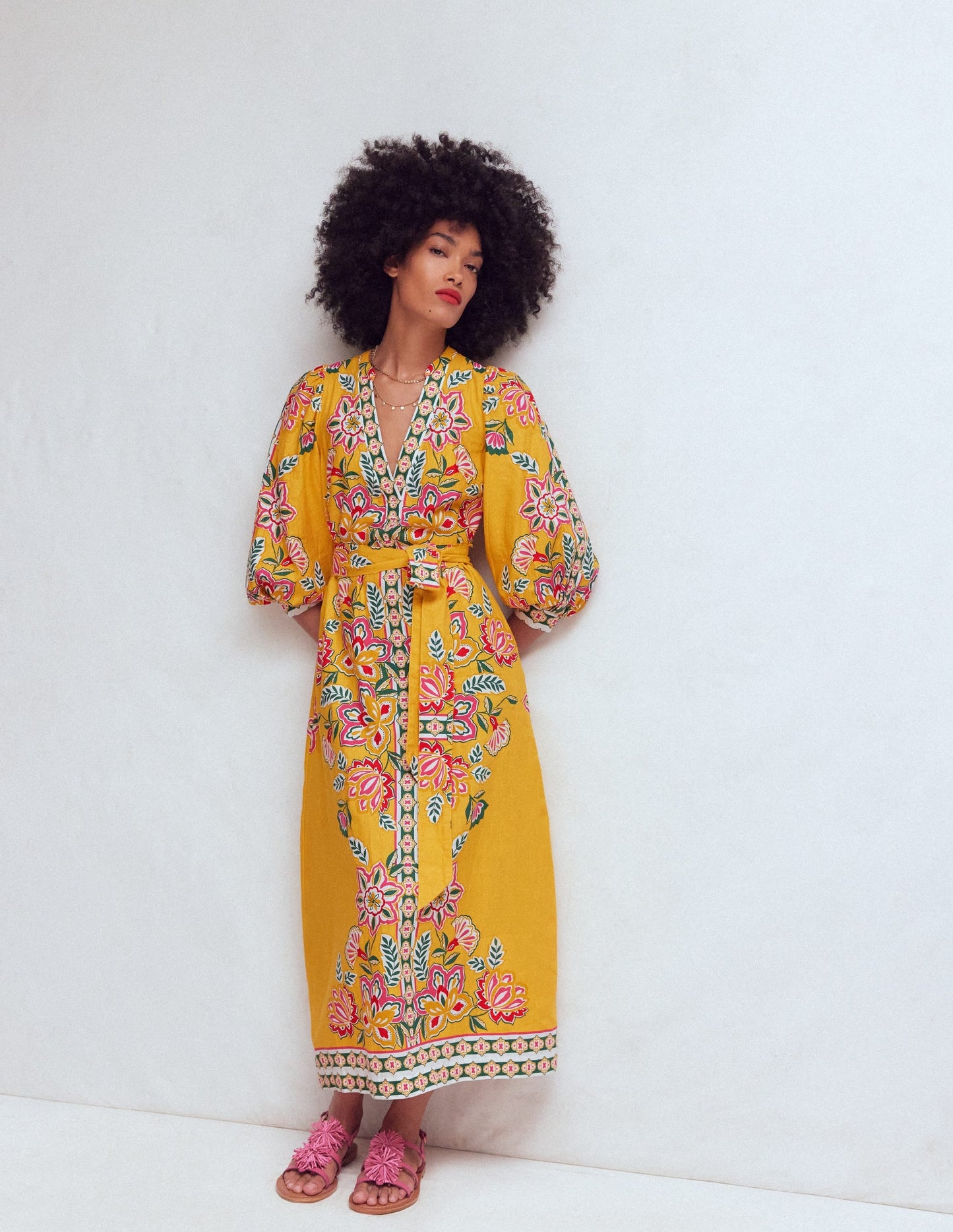 Octavia Linen Blend Dress-Yellow Blossom Elegance