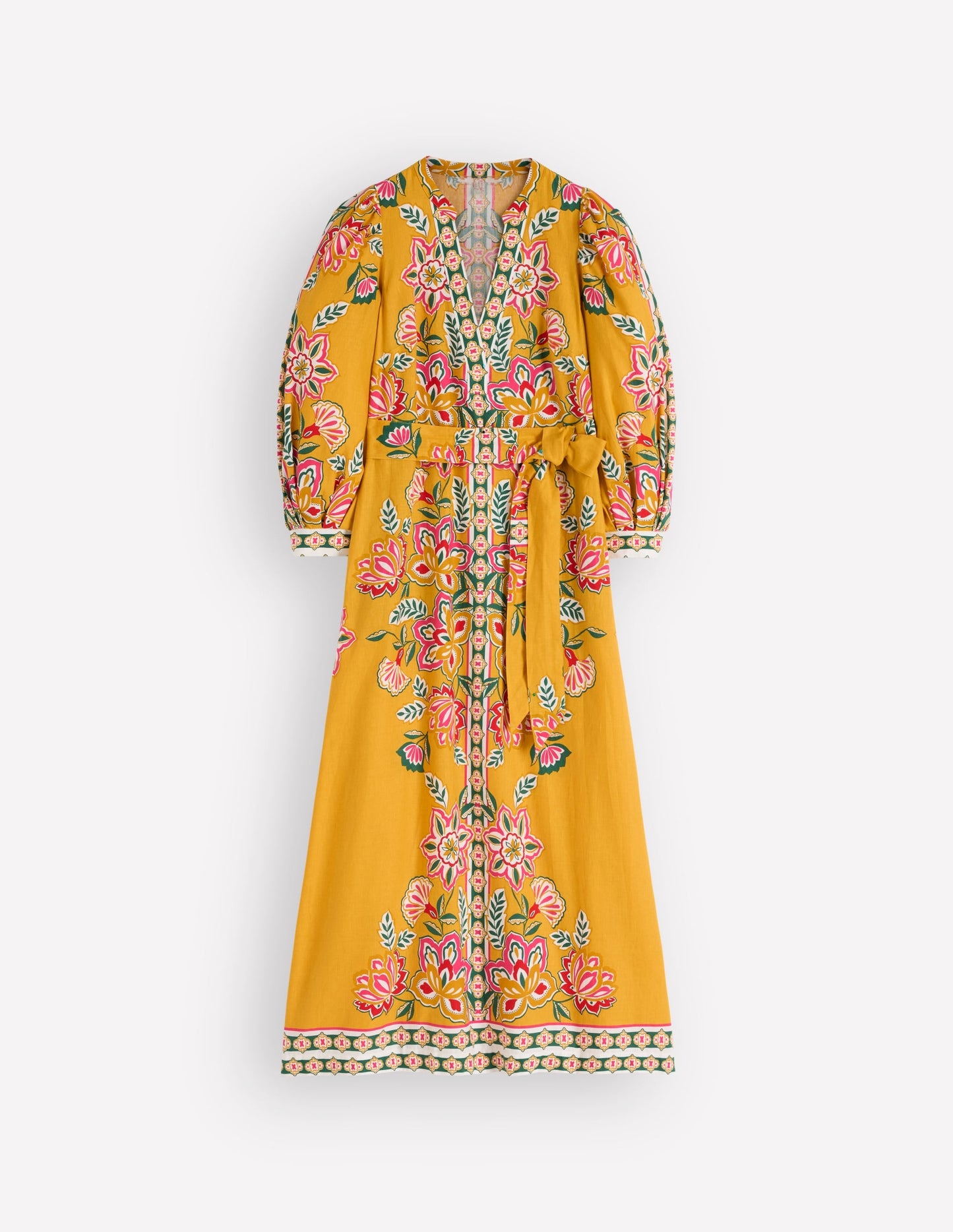 Octavia Linen Blend Dress-Yellow Blossom Elegance