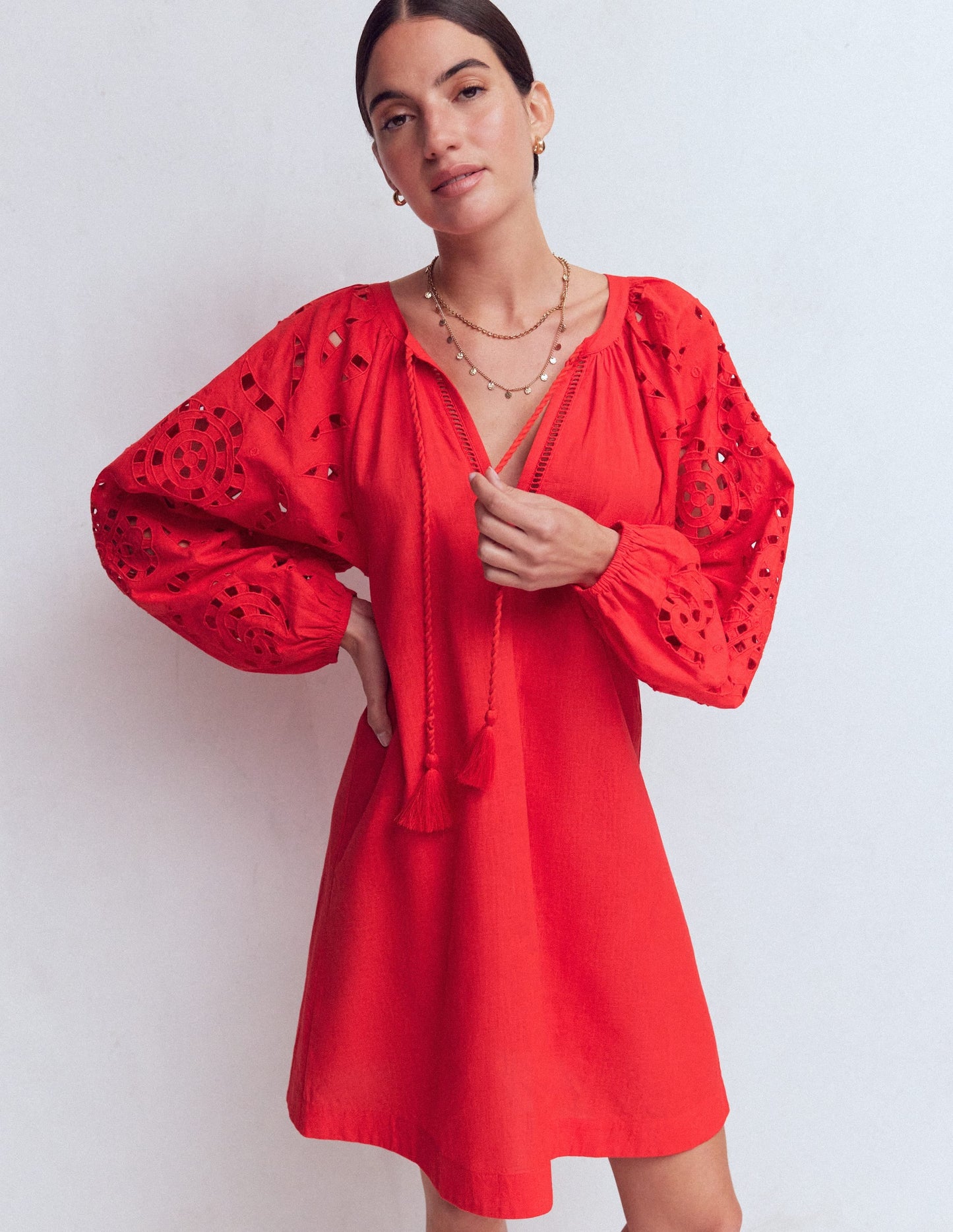 Embroidered Sleeve Kaftan-Red Embroidery
