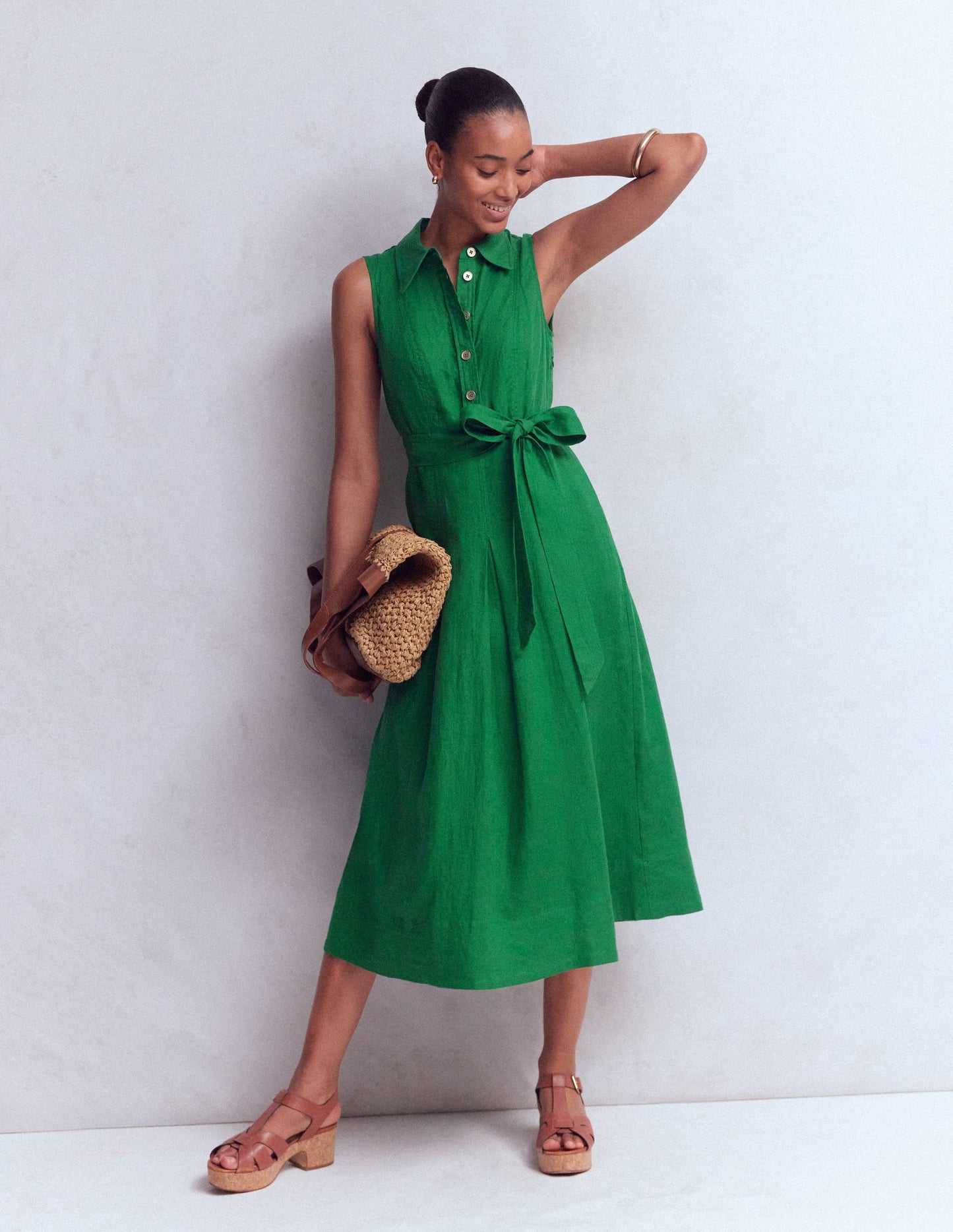 Belinda Linen Shirt Dress-Fresh Green