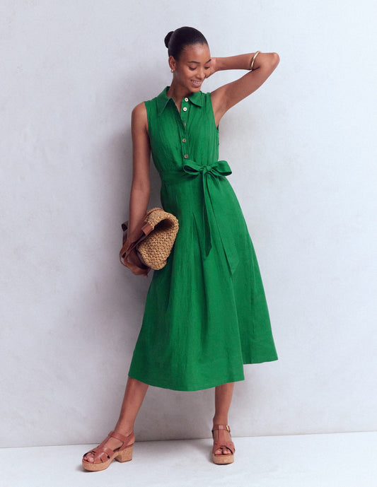 Belinda Linen Shirt Dress-Fresh Green