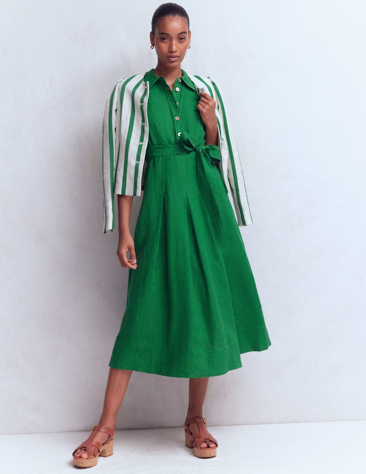 Belinda Linen Shirt Dress-Fresh Green