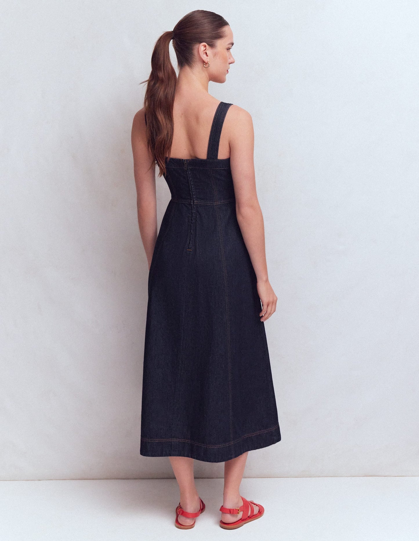 Panelled Bodice Denim Dress-Indigo