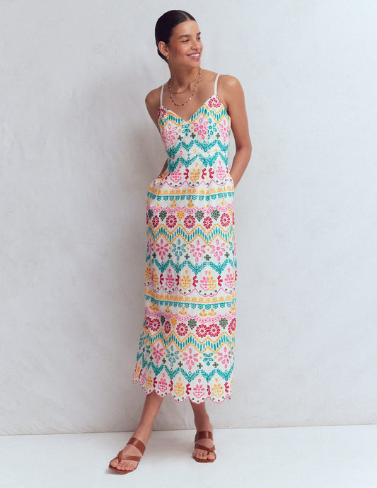 Empire Linen Broderie Dress-Multi Broderie