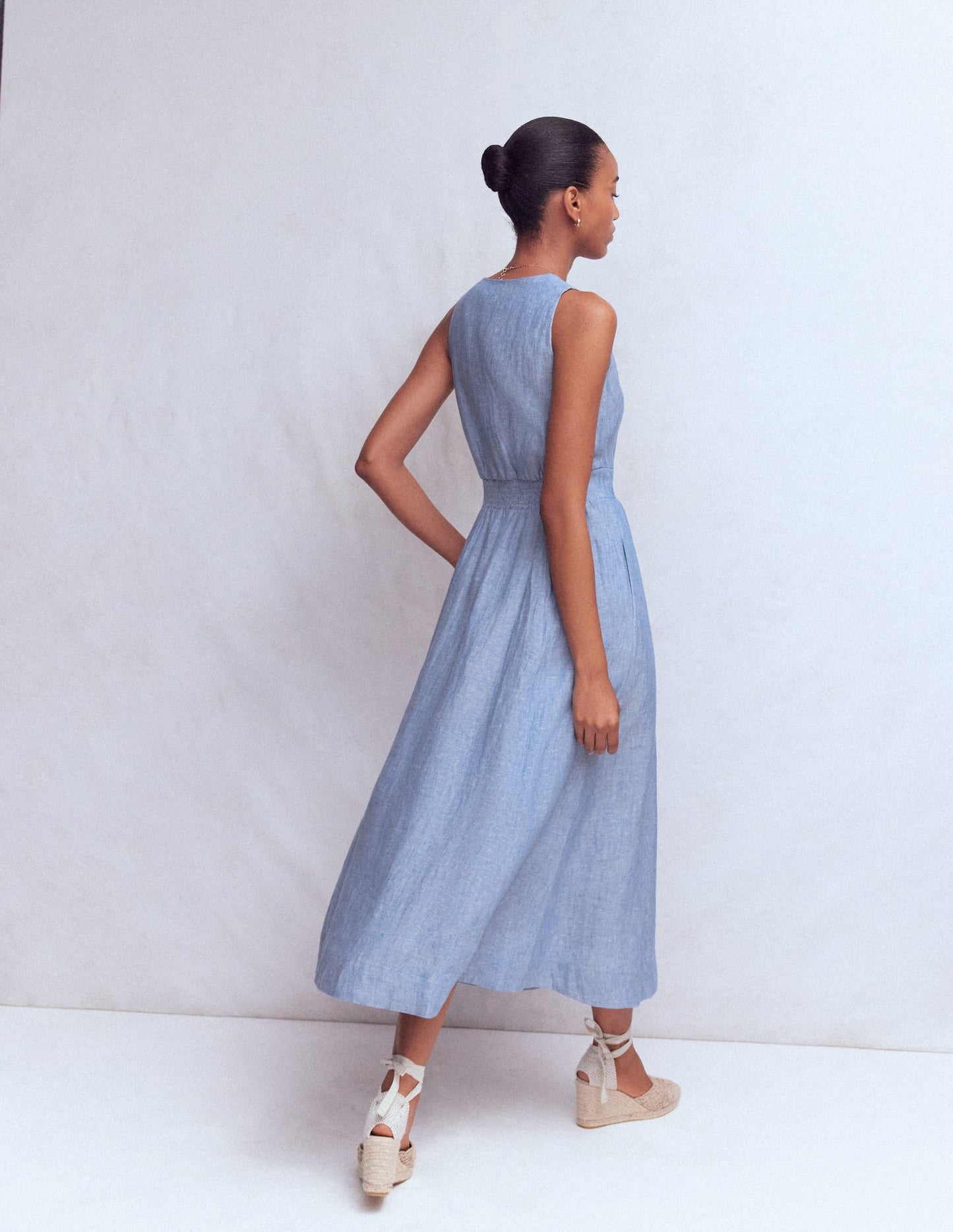 Catherine Button Linen Dress-Chambray