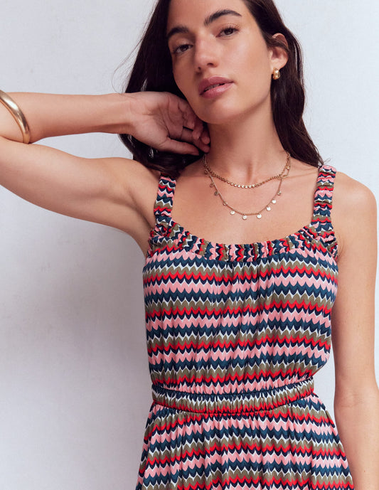 Scoop Neck Jersey Dress-Multi, Zigzag Ripple