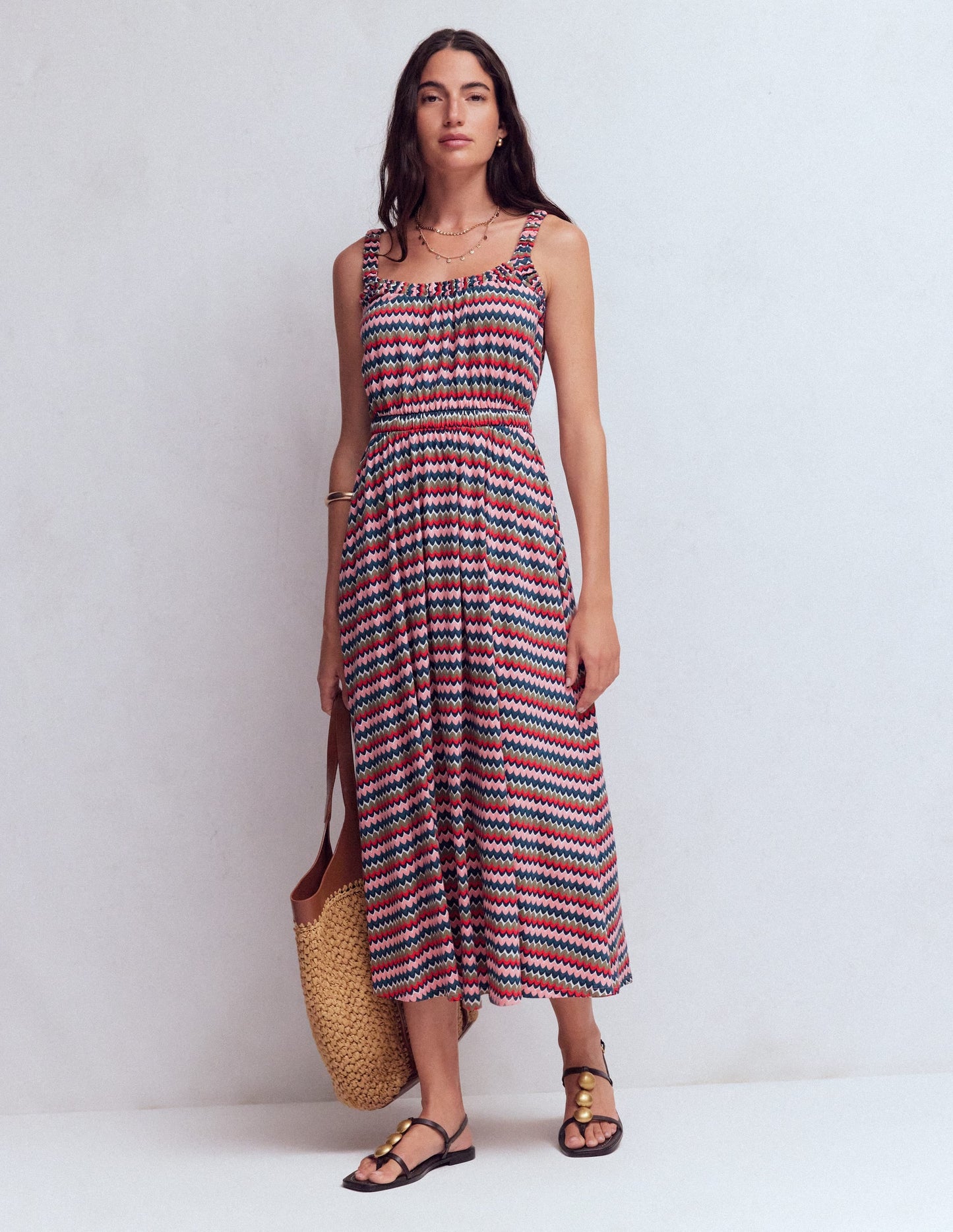 Scoop Neck Jersey Dress-Multi, Zigzag Ripple