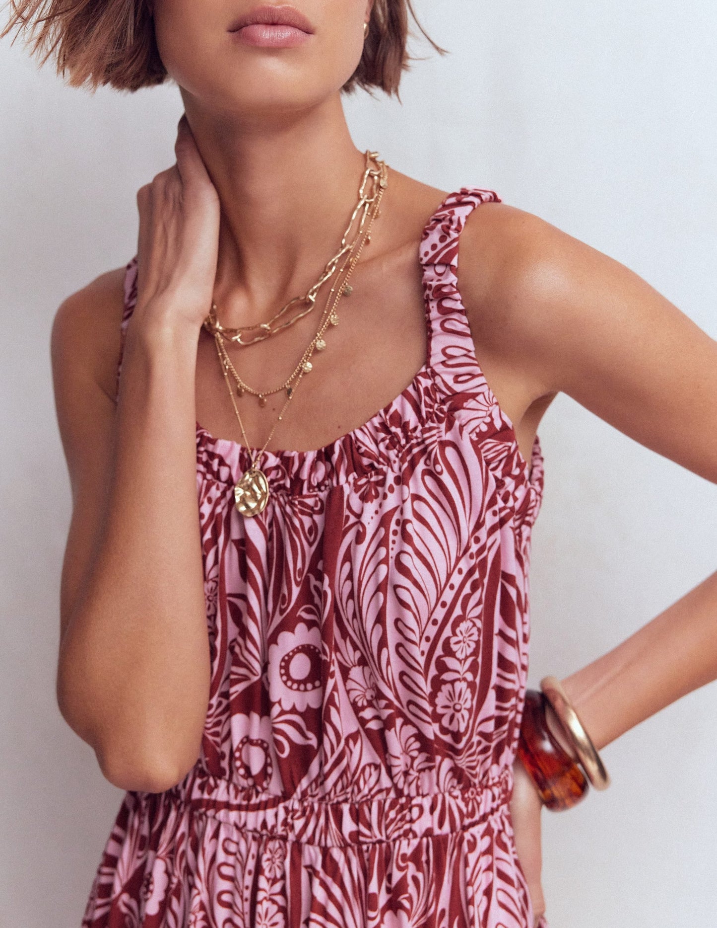 Scoop Neck Jersey Dress-Pink, Enchanted Paisley