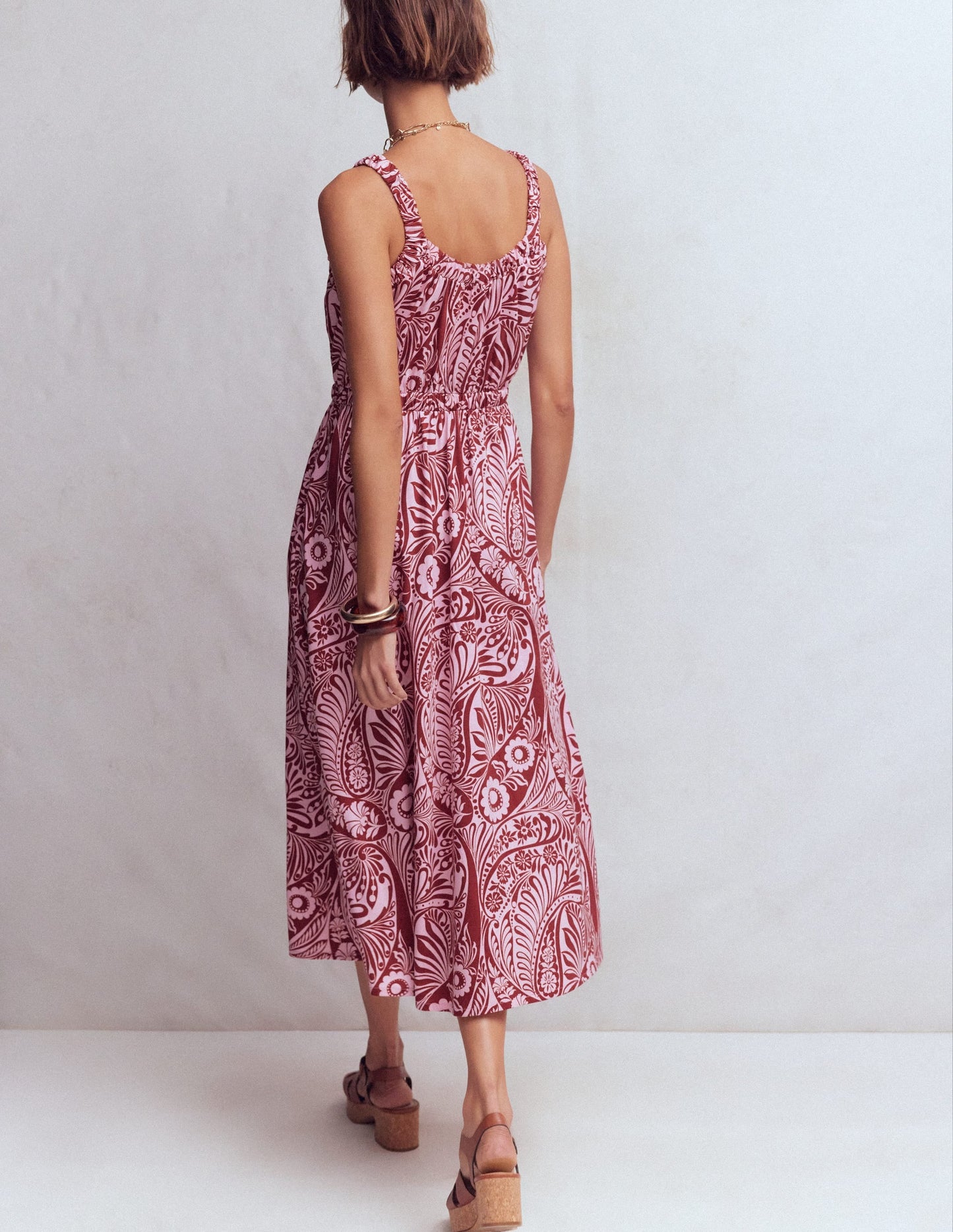 Scoop Neck Jersey Dress-Pink, Enchanted Paisley