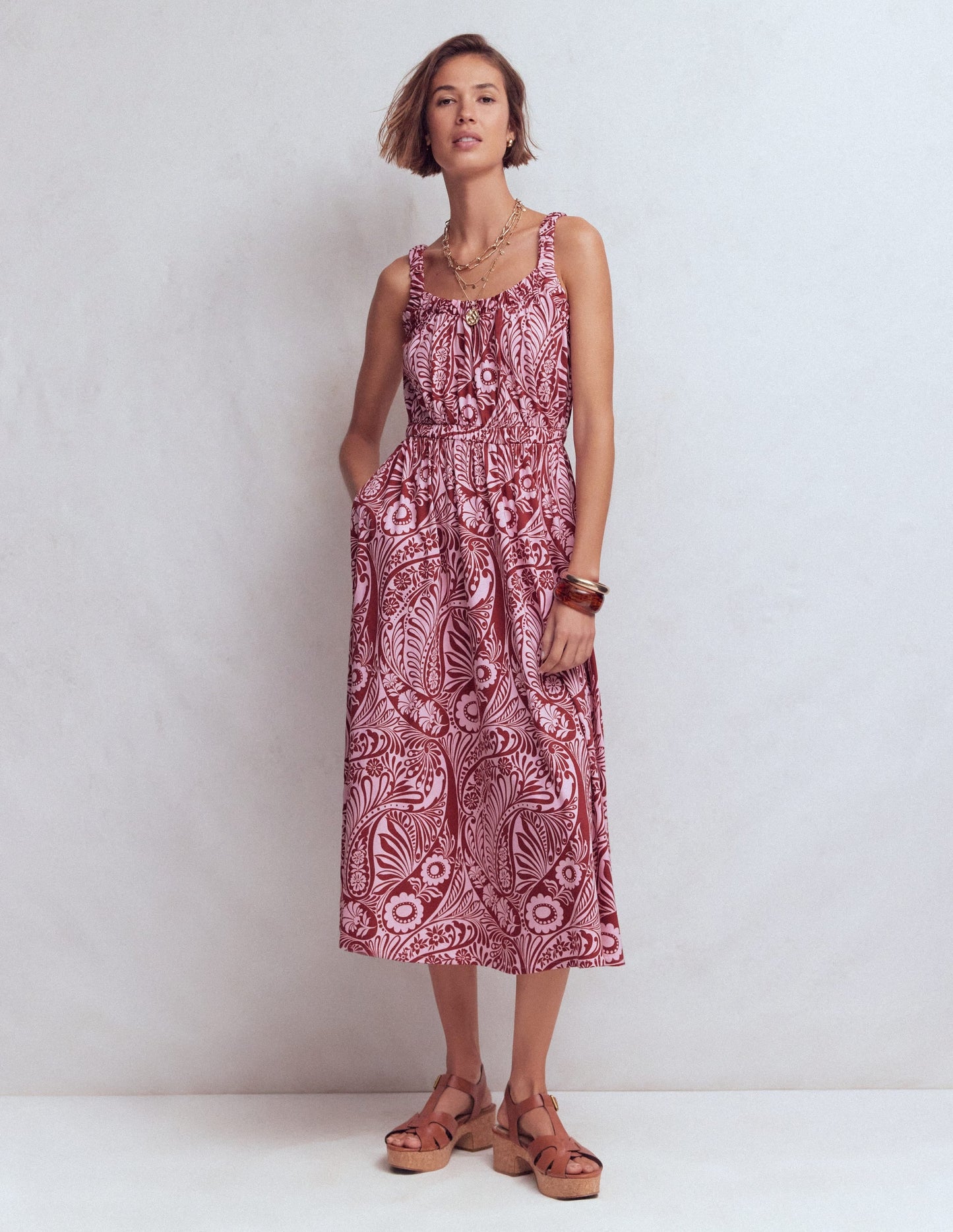 Scoop Neck Jersey Dress-Pink, Enchanted Paisley