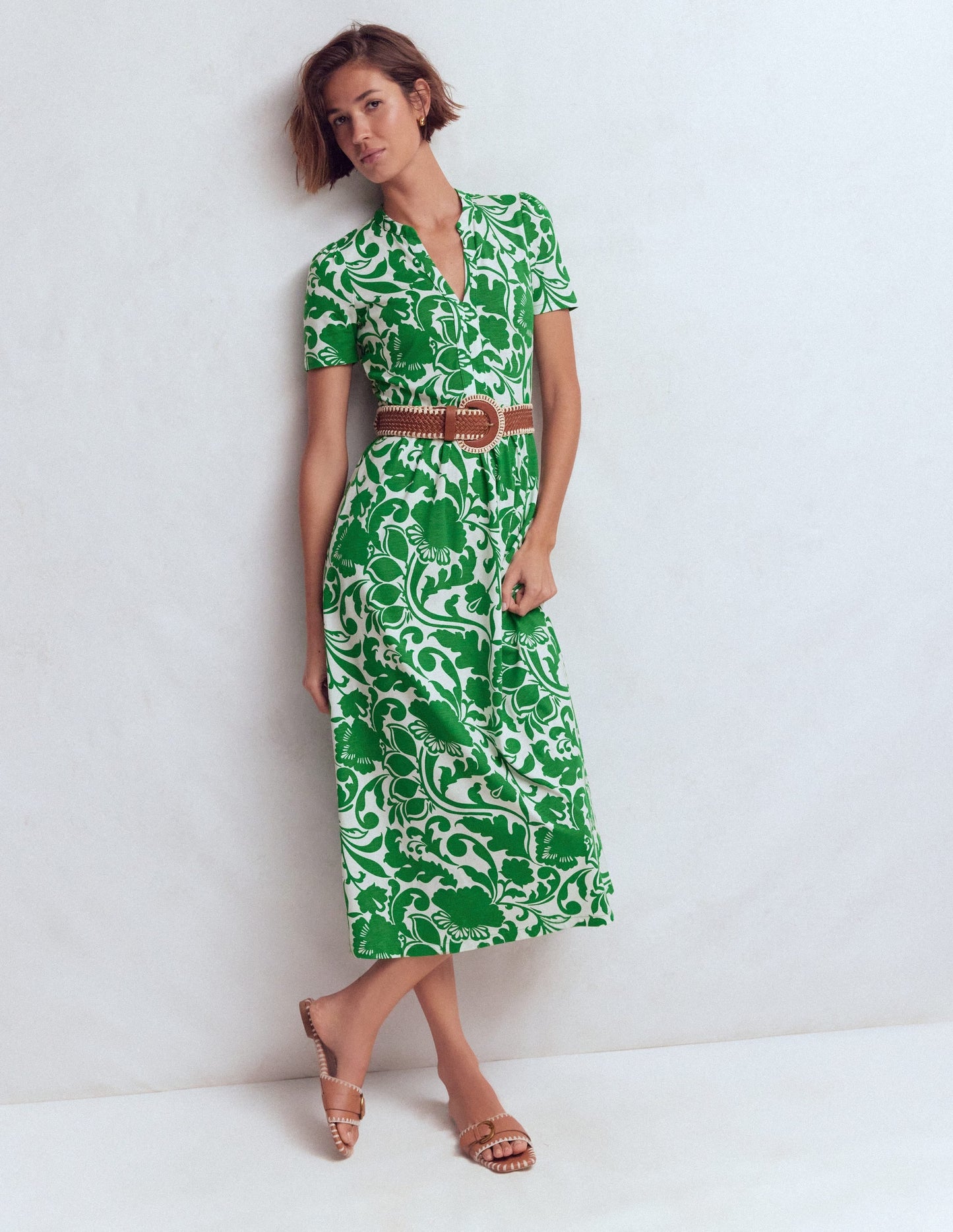 Naomi Jersey Midi Dress-Emerald, Flourishing Meadow