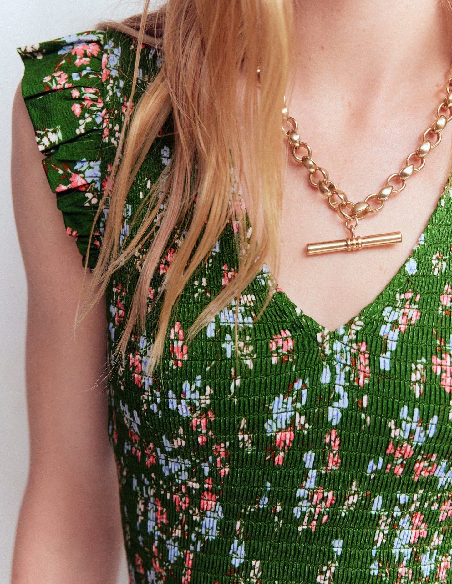 Smocked Jersey Midi Dress-Promenade Green, Bloom Scatter