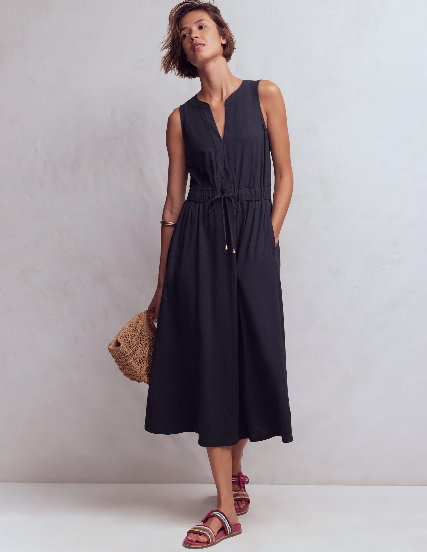 Delphine Midi Jersey Dress-Navy