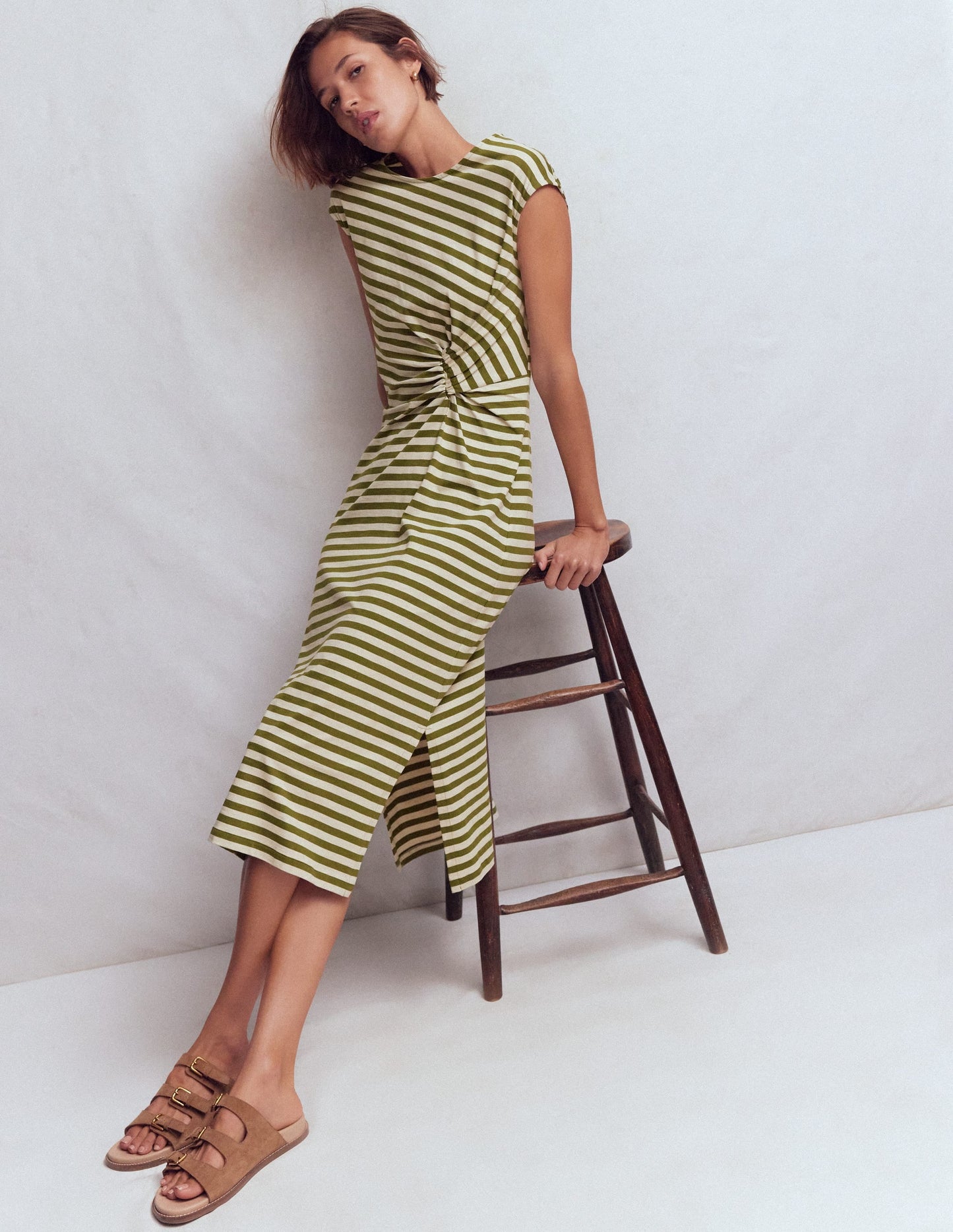 Delilah Twisted Midi Dress-Stripe