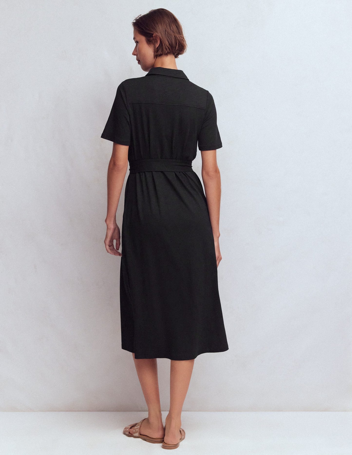 Mavis Midi Jersey Shirt Dress-Black