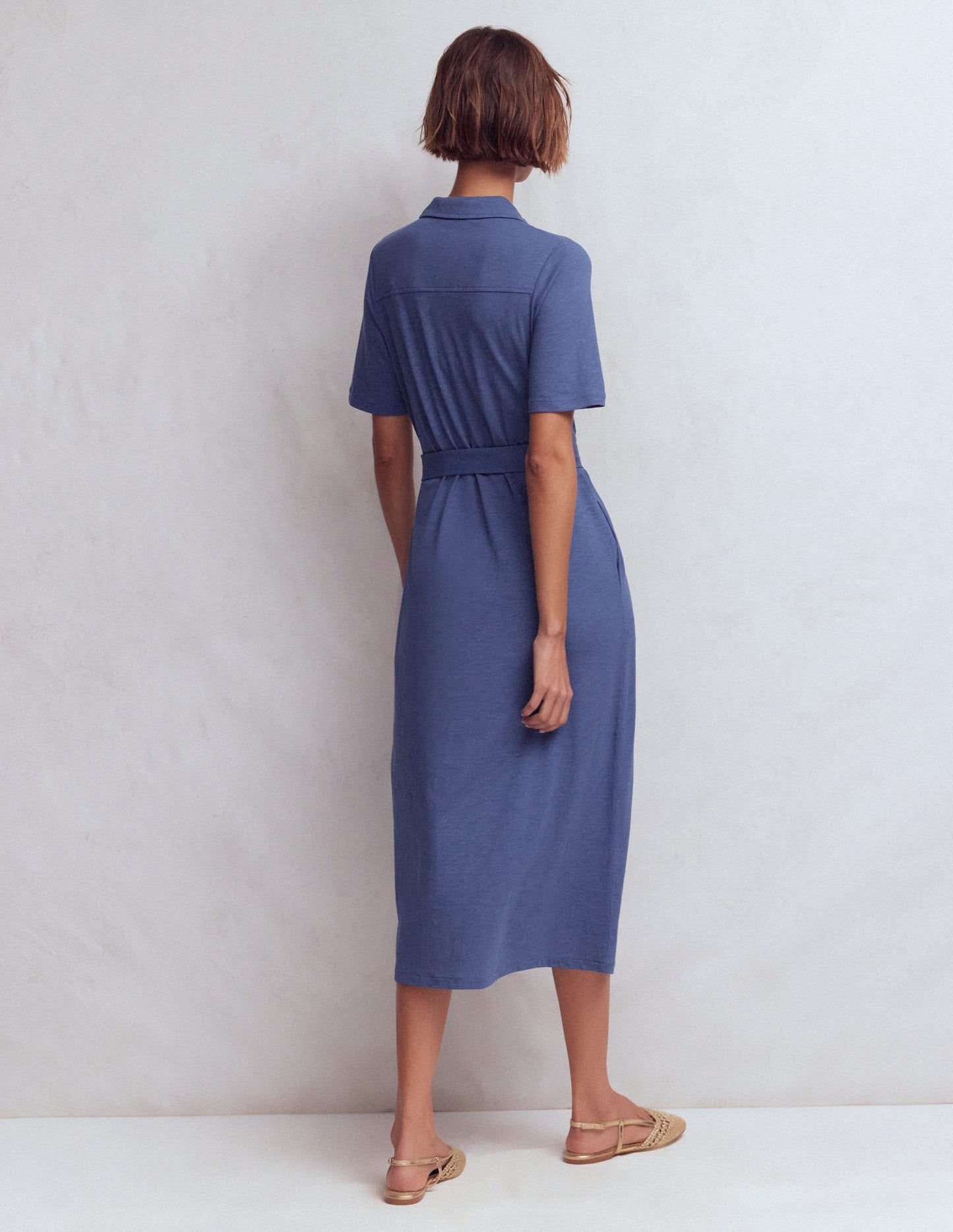 Mavis Midi Jersey Shirt Dress-Denim Blue