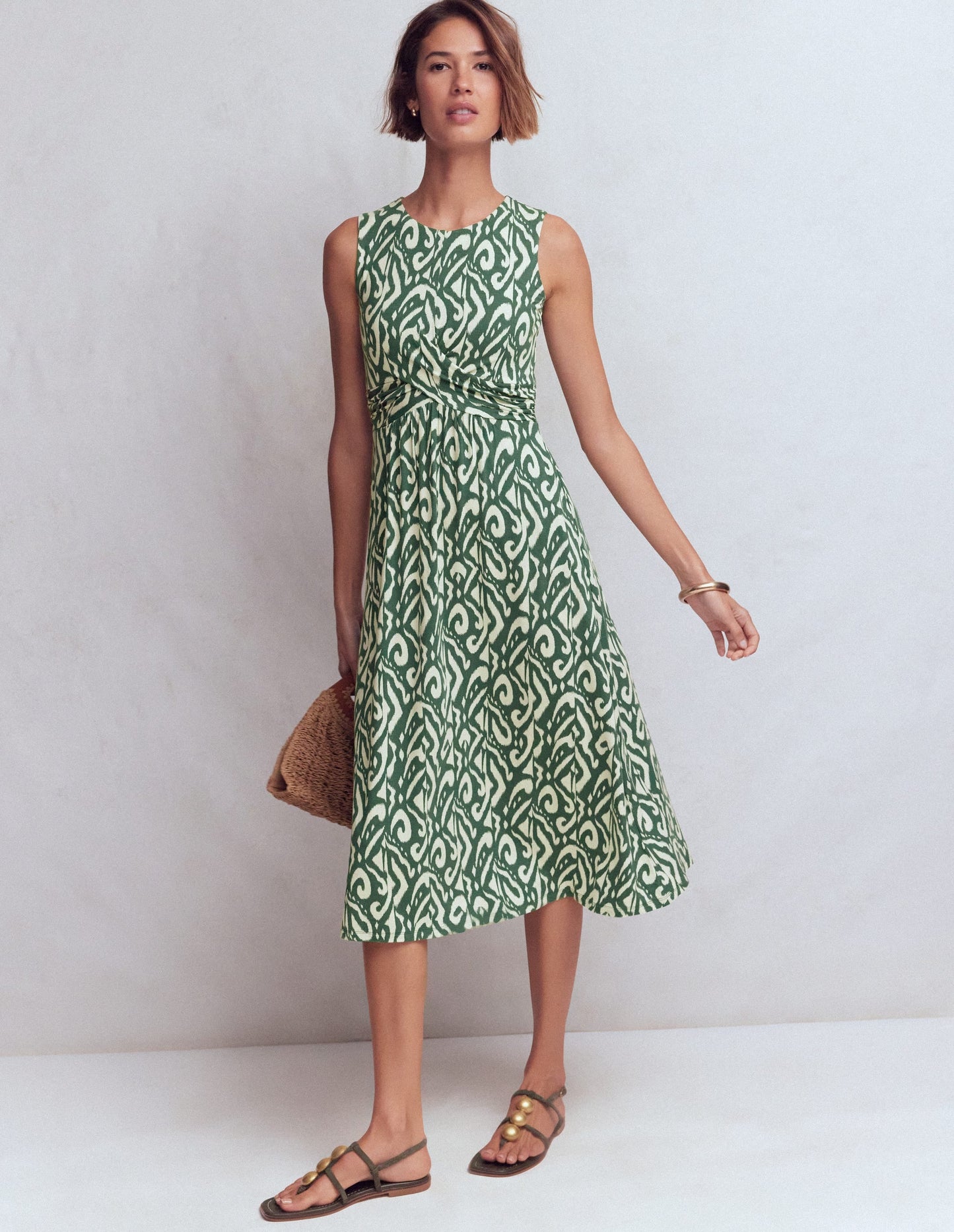 Zara Cross Waist Jersey Dress-Hunter Green, Ikat