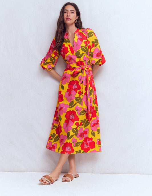 Octavia Cotton Dress-Yellow, Radiant Bloom