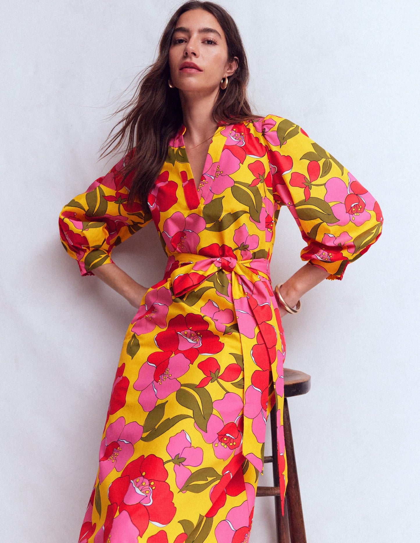 Octavia Cotton Dress-Yellow, Radiant Bloom