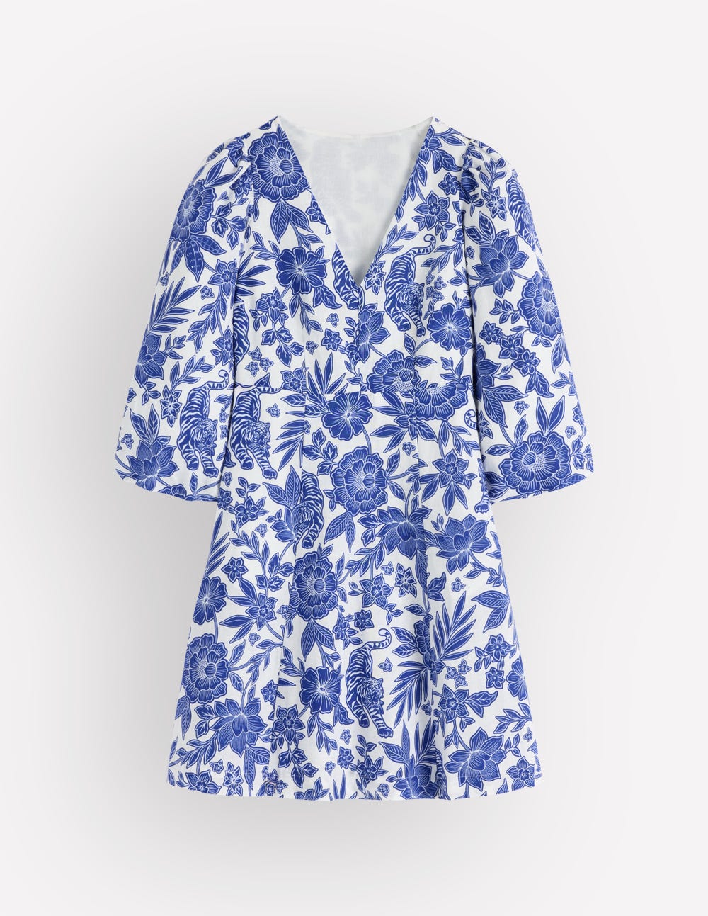 Marla Linen Blend Short Dress-Blue Tigers Paradise