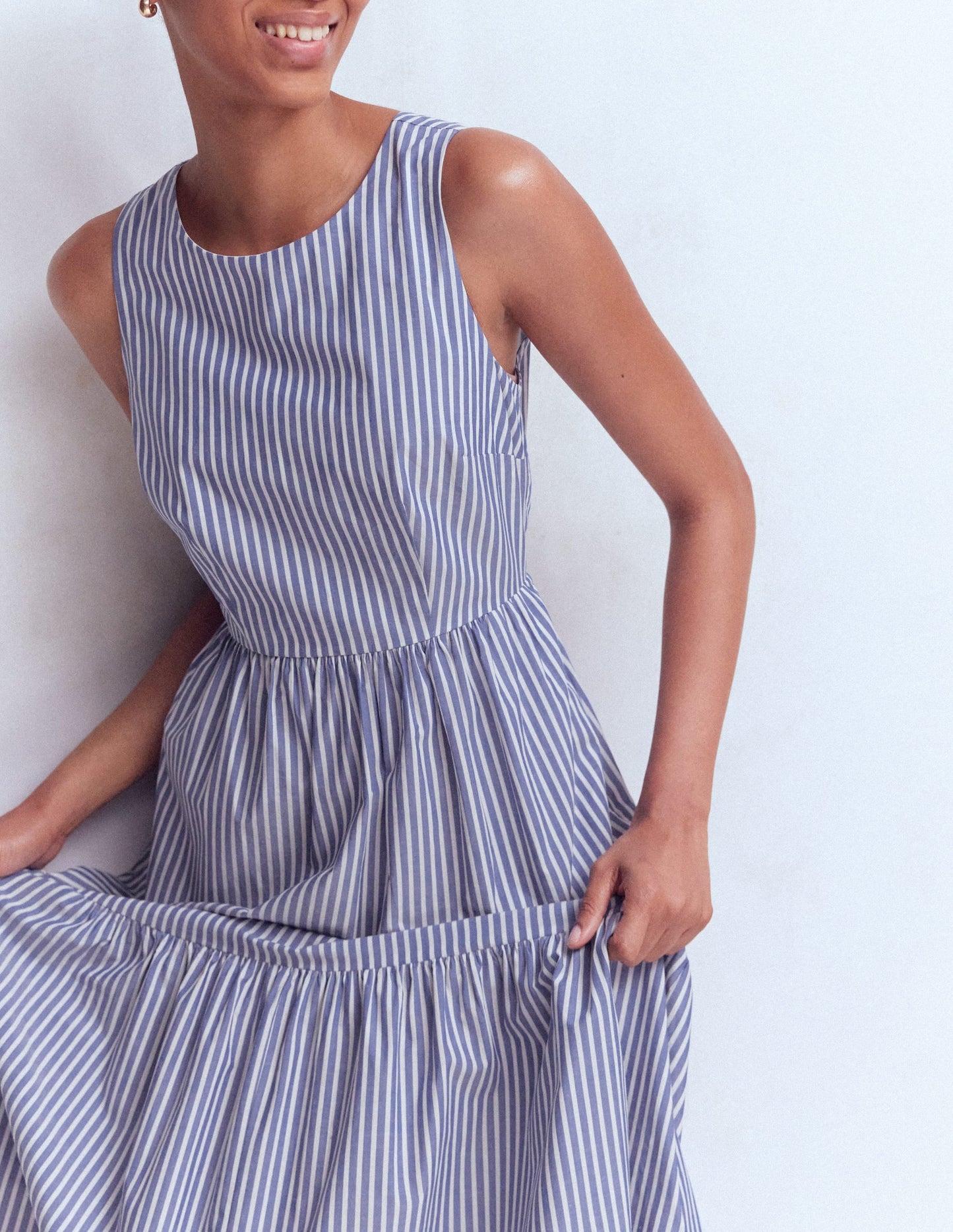 Sleeveless Poplin Dress-Surf the Web Stripe