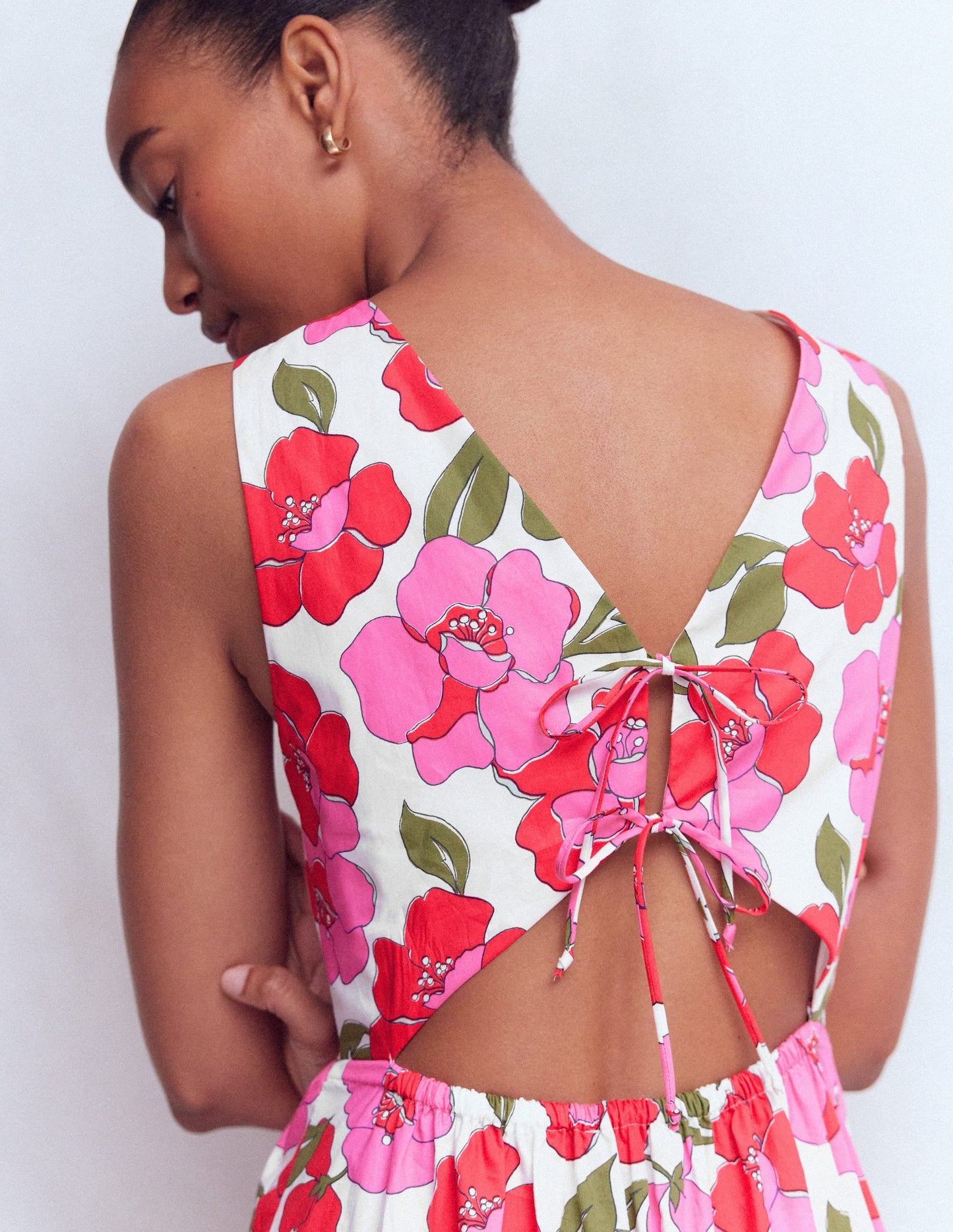 Sleeveless Poplin Dress-Red, Radiant Bloom