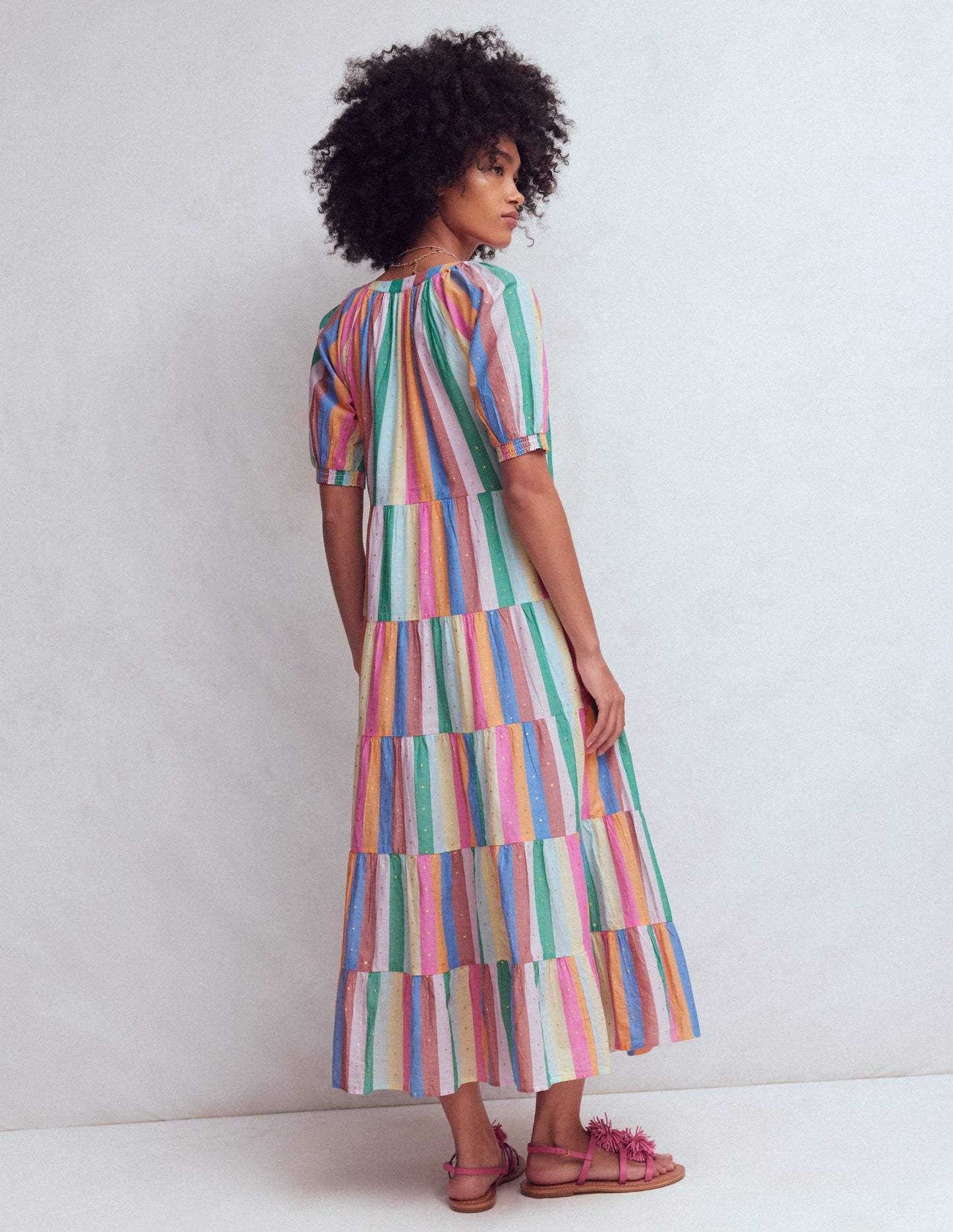 Multi Tiered Maxi Dress-Multi Clipped Stripe