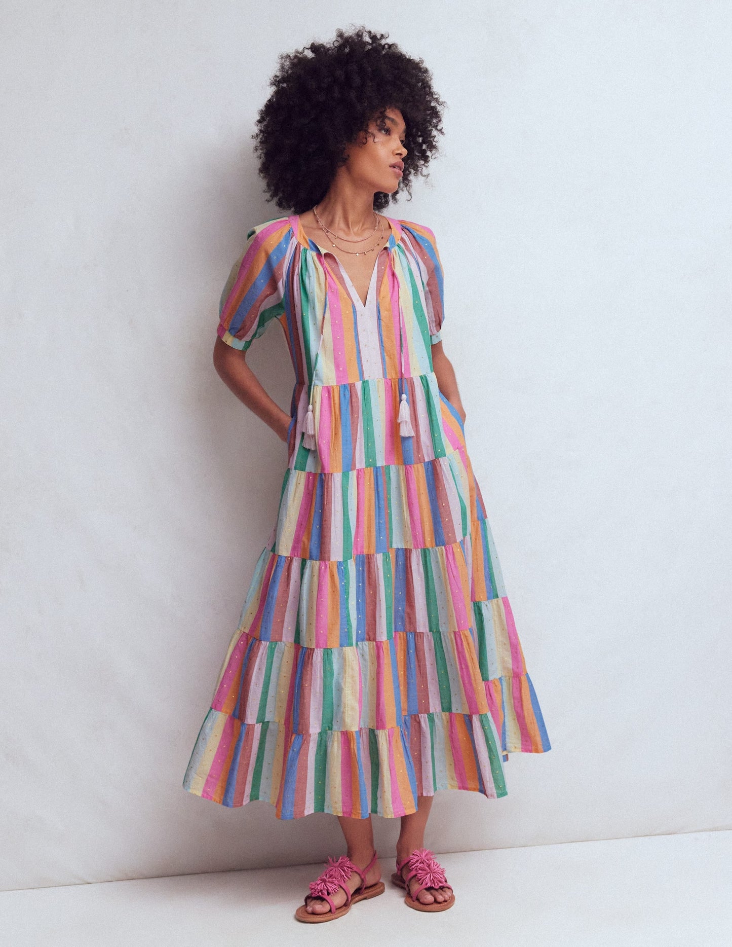 Multi Tiered Maxi Dress-Multi Clipped Stripe