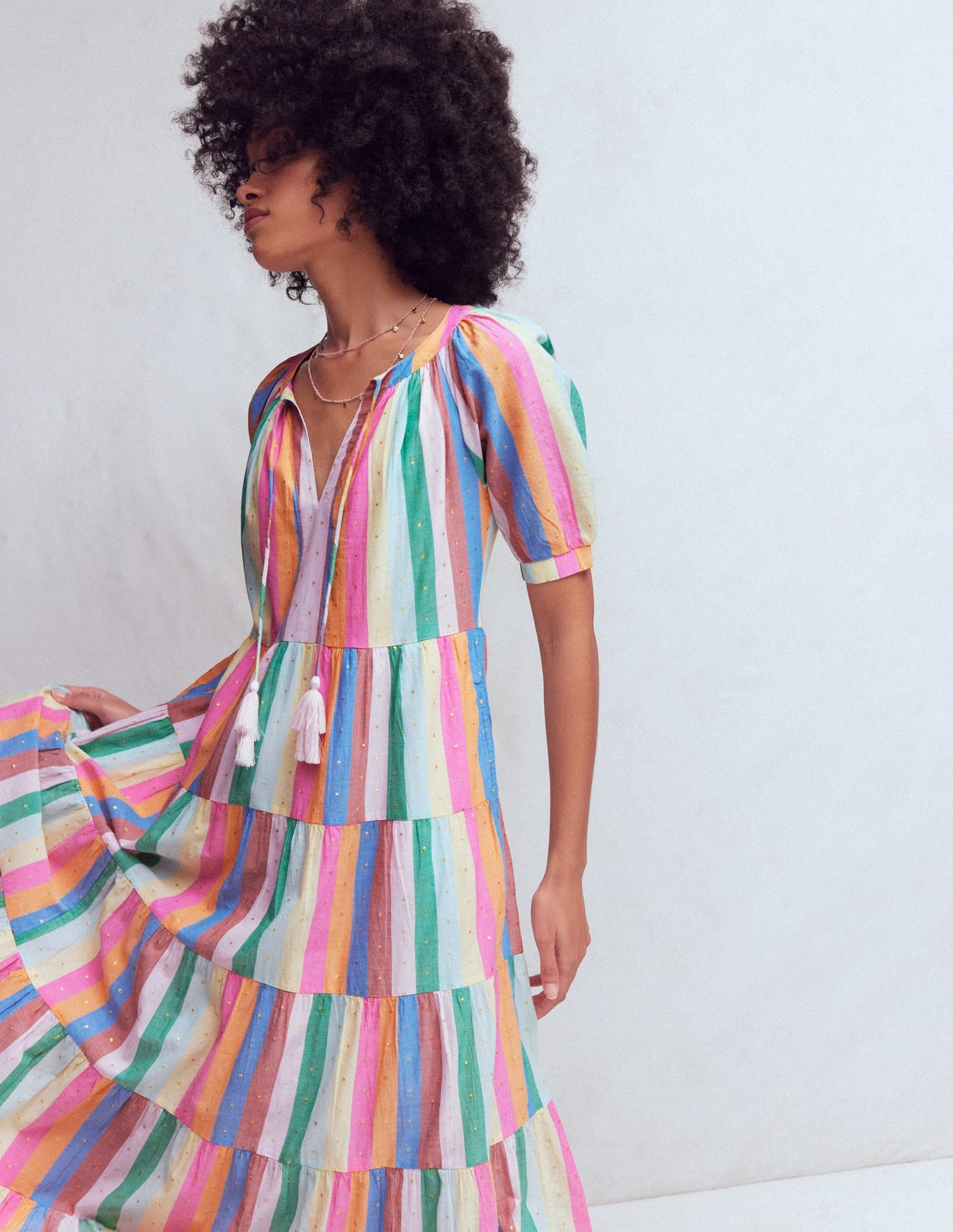 Multi Tiered Maxi Dress-Multi Clipped Stripe