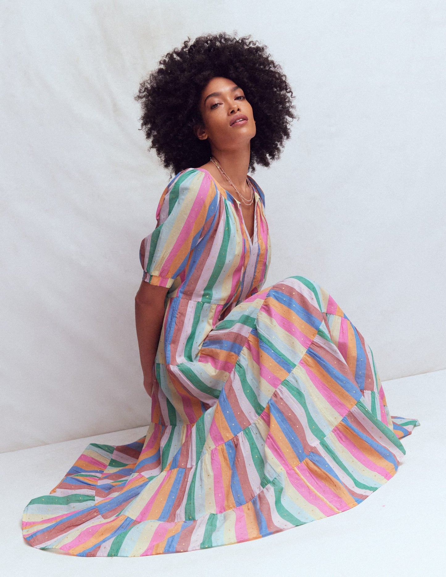 Multi Tiered Maxi Dress-Multi Clipped Stripe