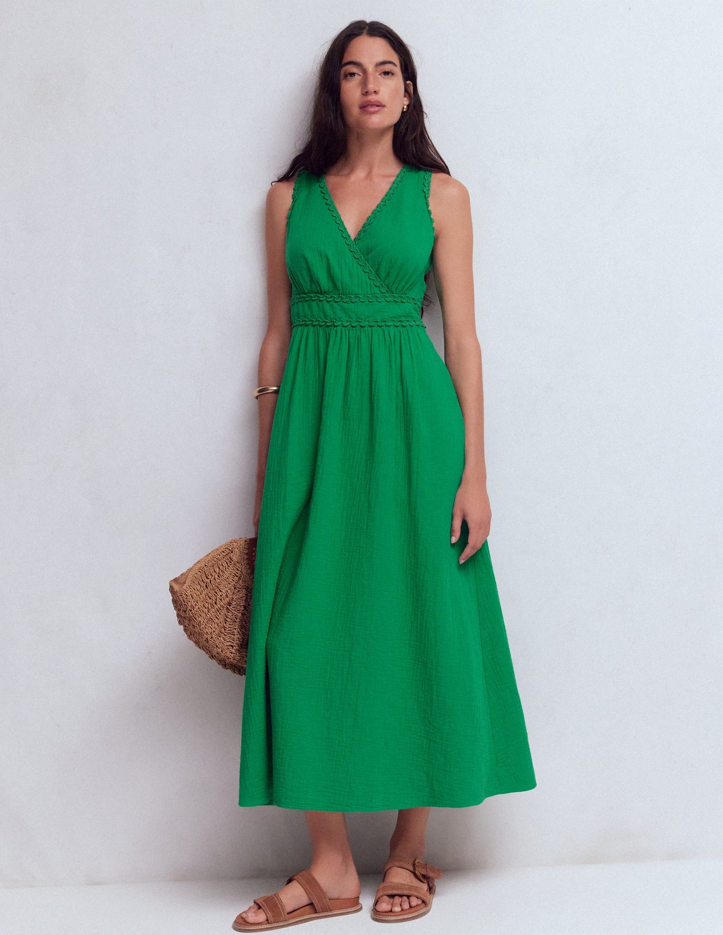 Lorna Trim Double Cloth Dress-Rich Emerald