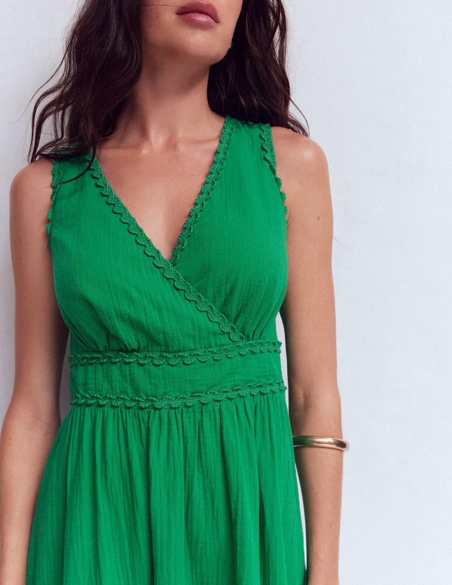 Lorna Trim Double Cloth Dress-Rich Emerald