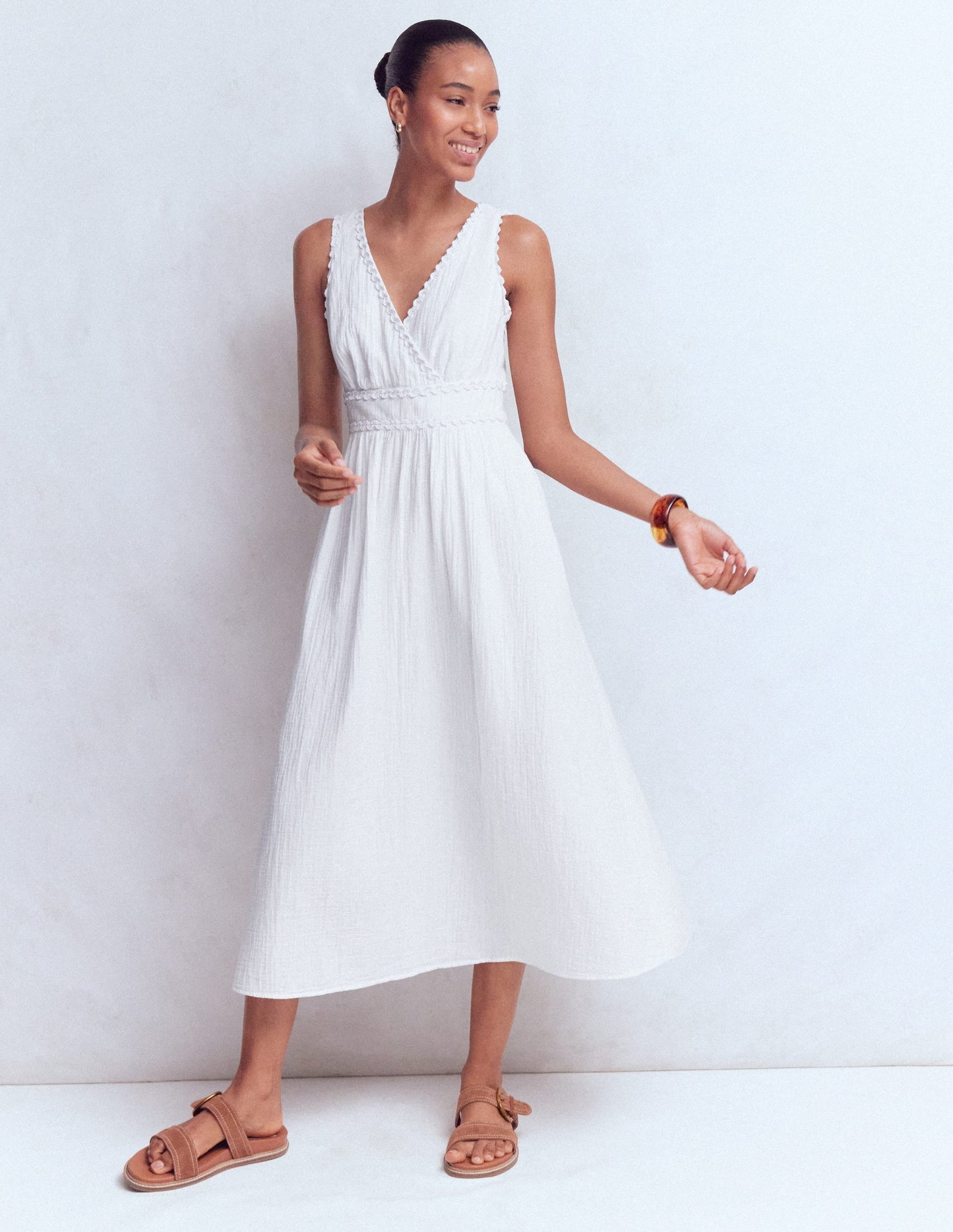 Lorna Trim Double Cloth Dress-White