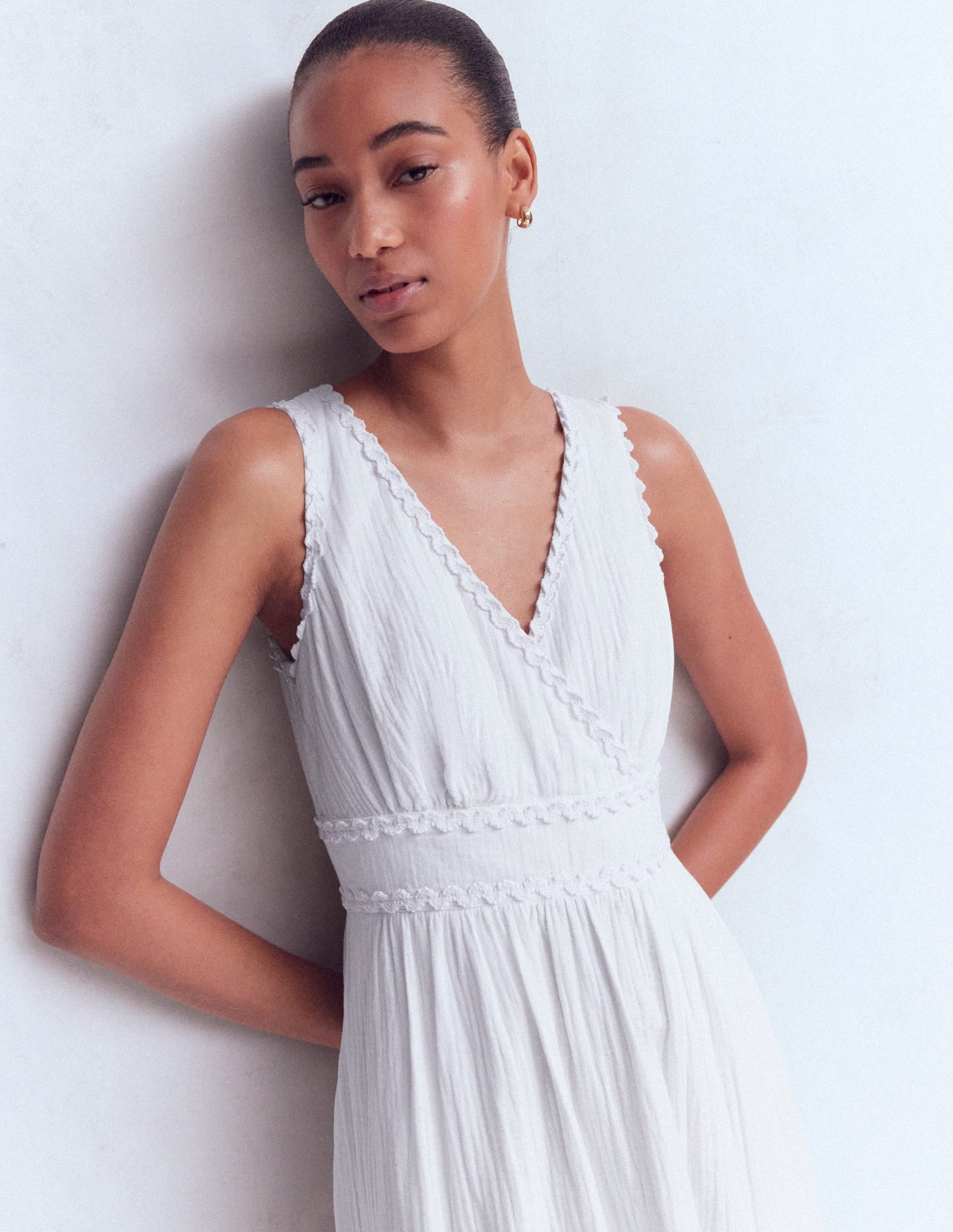 Lorna Trim Double Cloth Dress-White