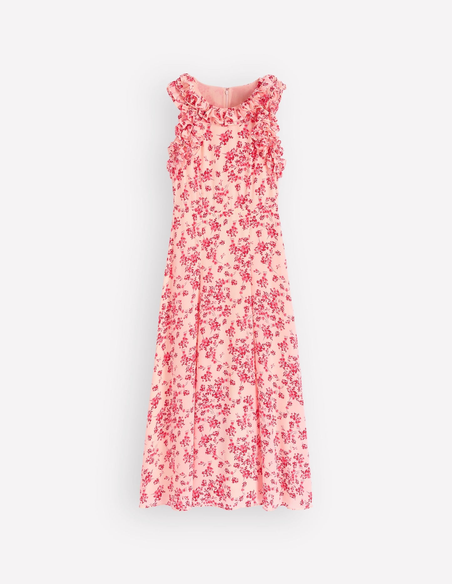 Ruffle Silk Midi Dress-Pink Bloom Scatter Mono