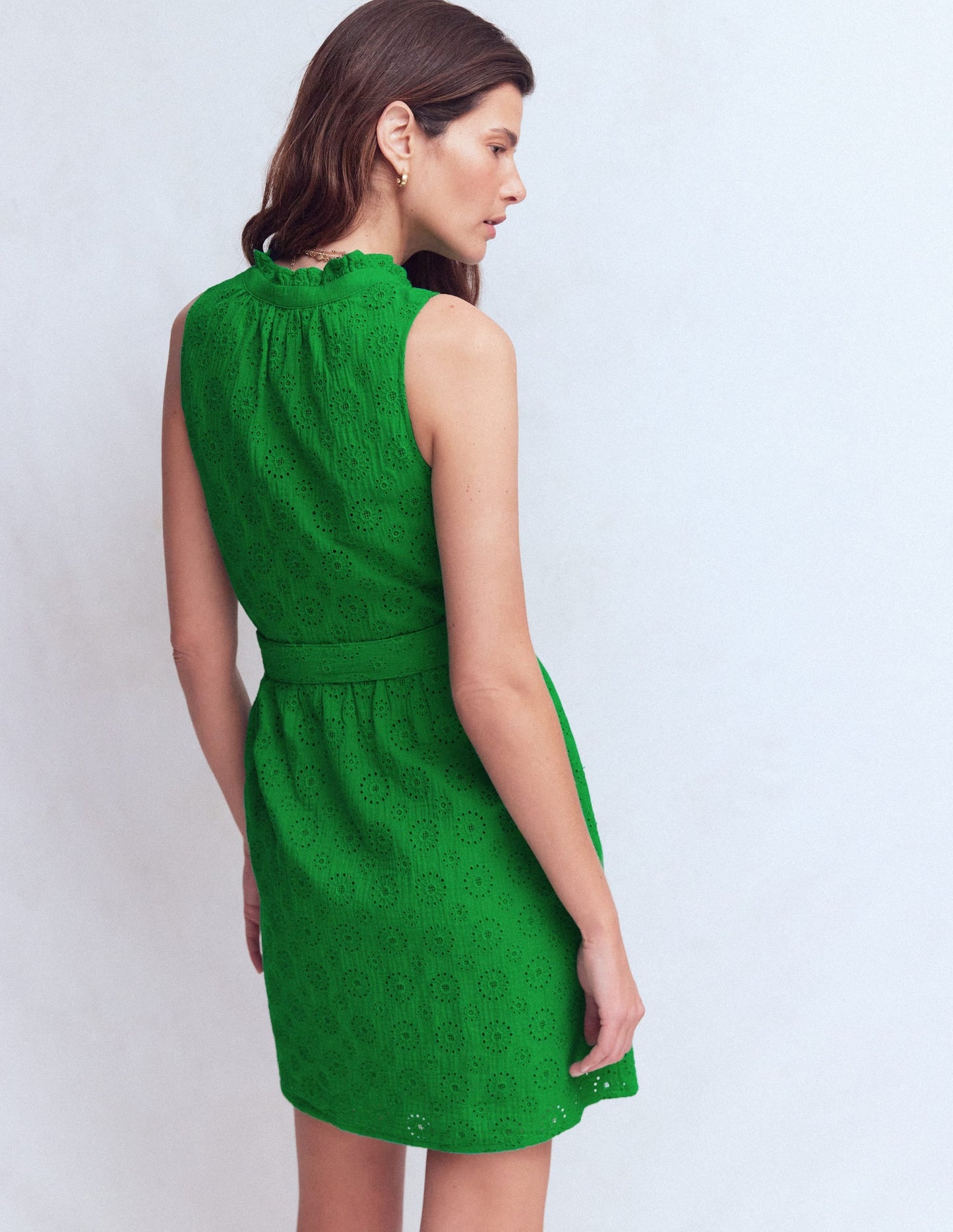 Viv Double Cloth Short Dress-Highland Green Broderie