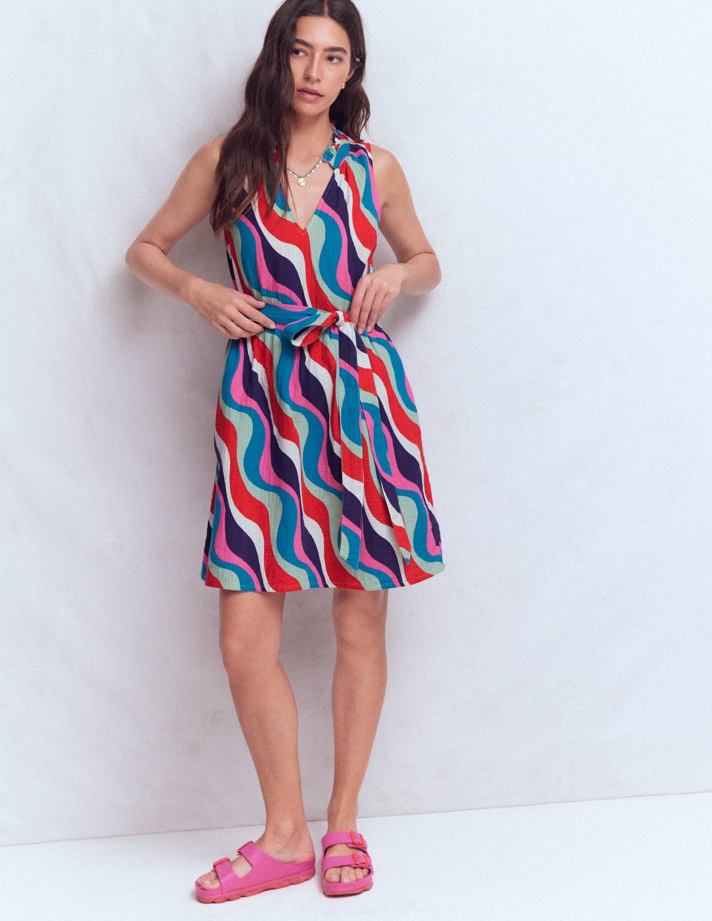 Viv Double Cloth Short Dress-Multi, Rythmic Wave